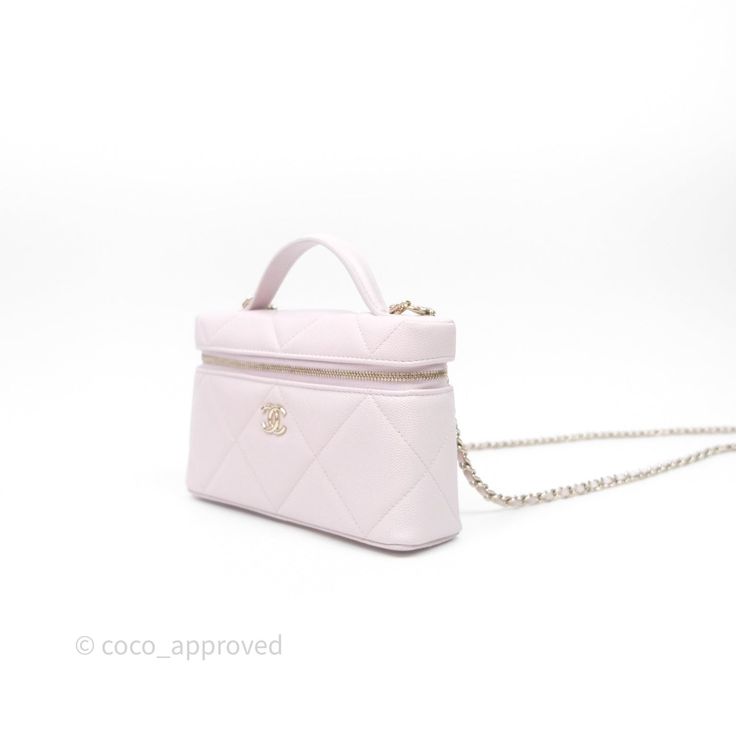 Chanel Top Handle Long Vanity with Chain Light Lilac Pink Caviar Gold Hardware