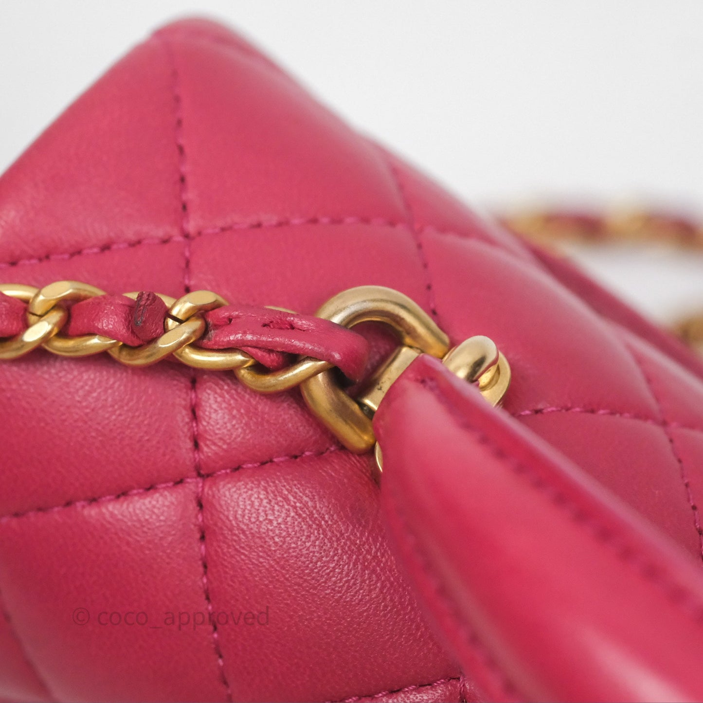 Chanel Top Handle Mini Rectangular Flap Red Lambskin Aged Gold Hardware