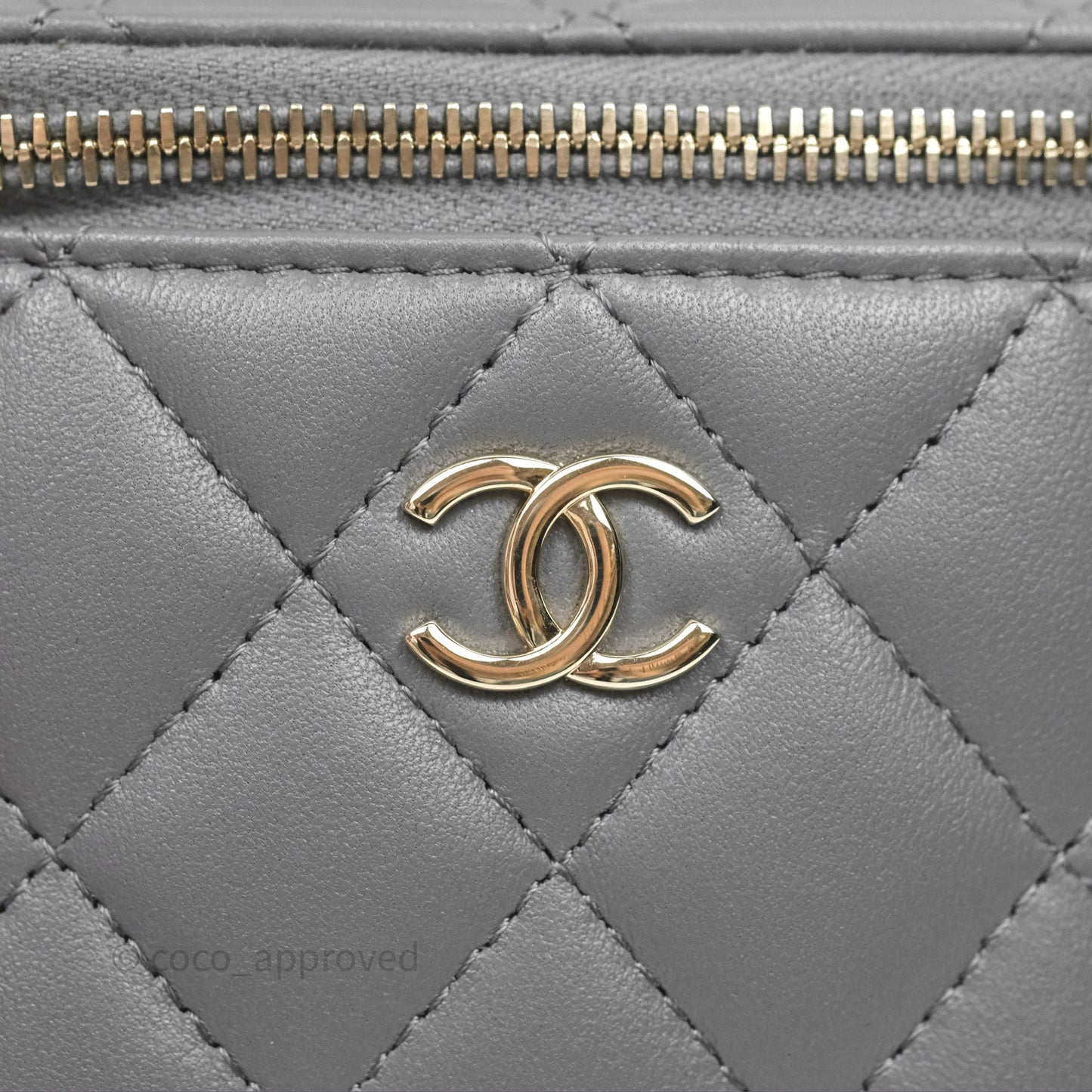 Chanel Mini Top Handle Vanity With Chain Grey Lambskin Gold Hardware