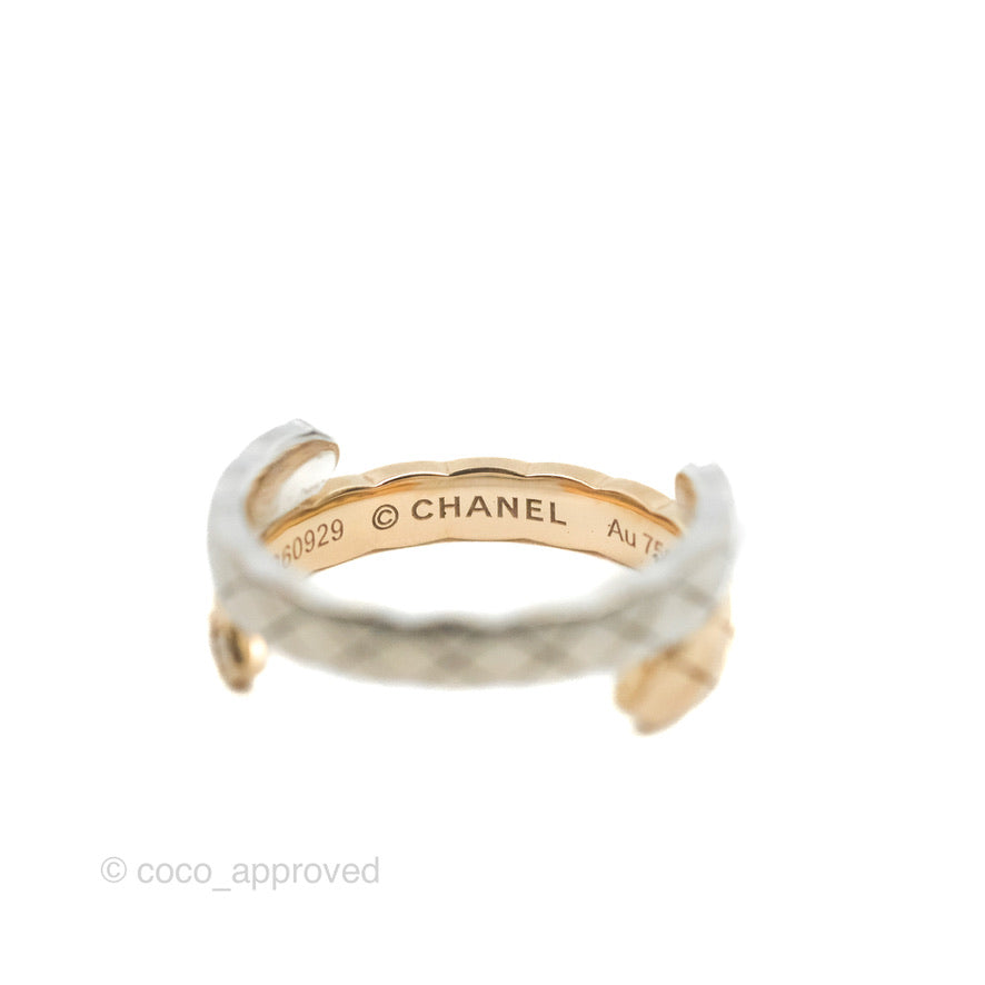 Chanel Crystal Coco Crush Toi Et Moi Ring 18K White & Beige Gold Size 51