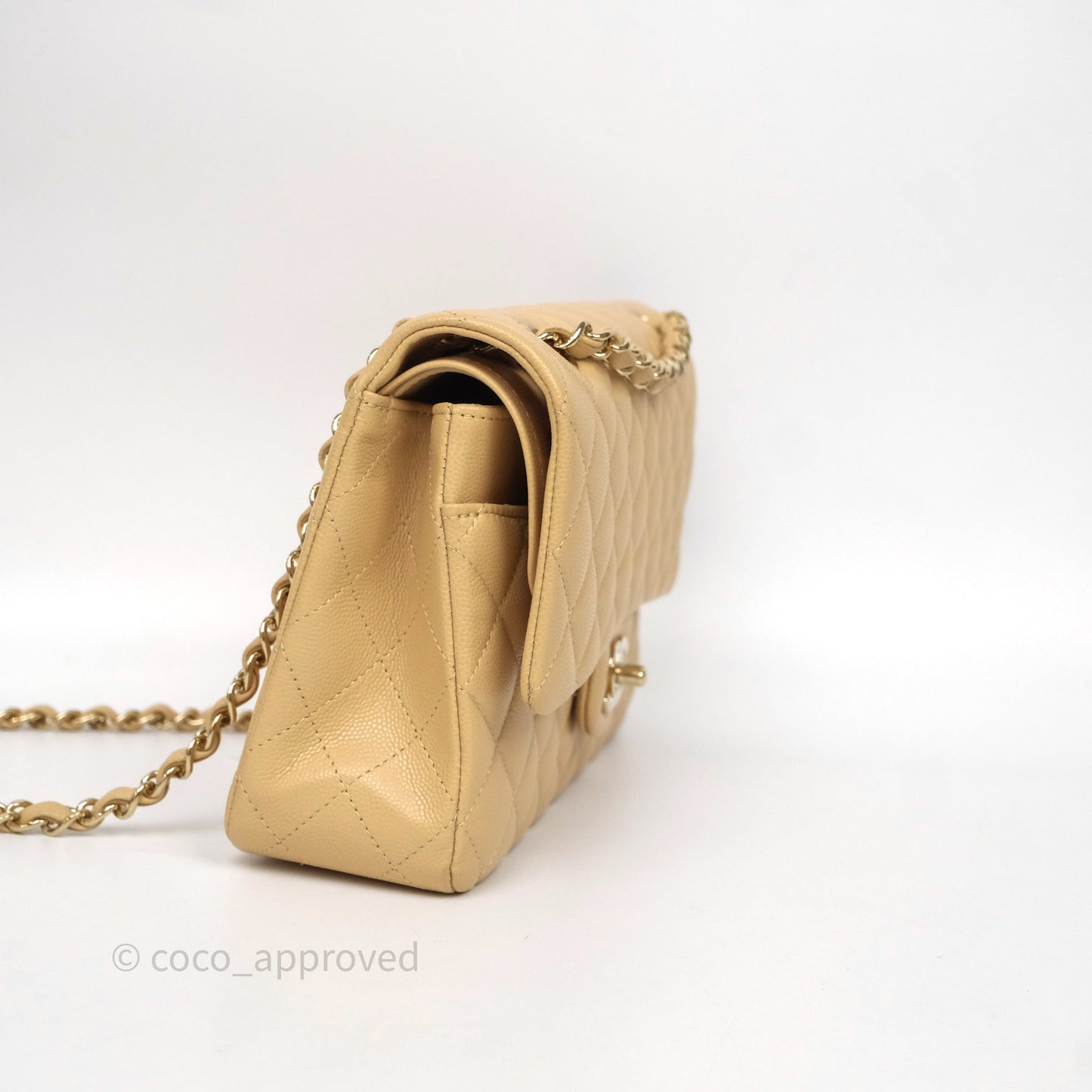 Chanel Classic M/L Medium Flap Quilted Beige Caviar Gold Hardware