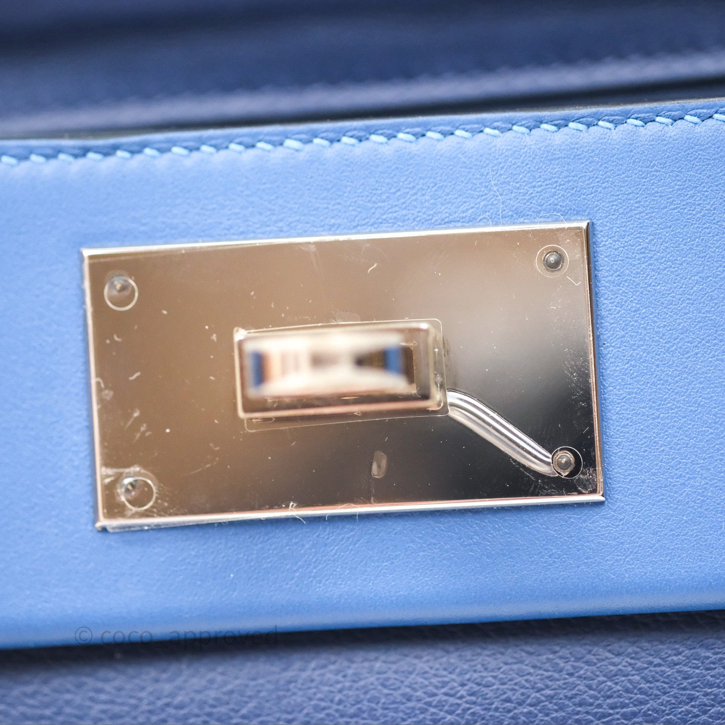 Hermès 24/24 21 Mini Bleu Saphir 73/ Bleu Indigo 76/ Bleu France 71 Evercolor/ Swift Palladium Hardware