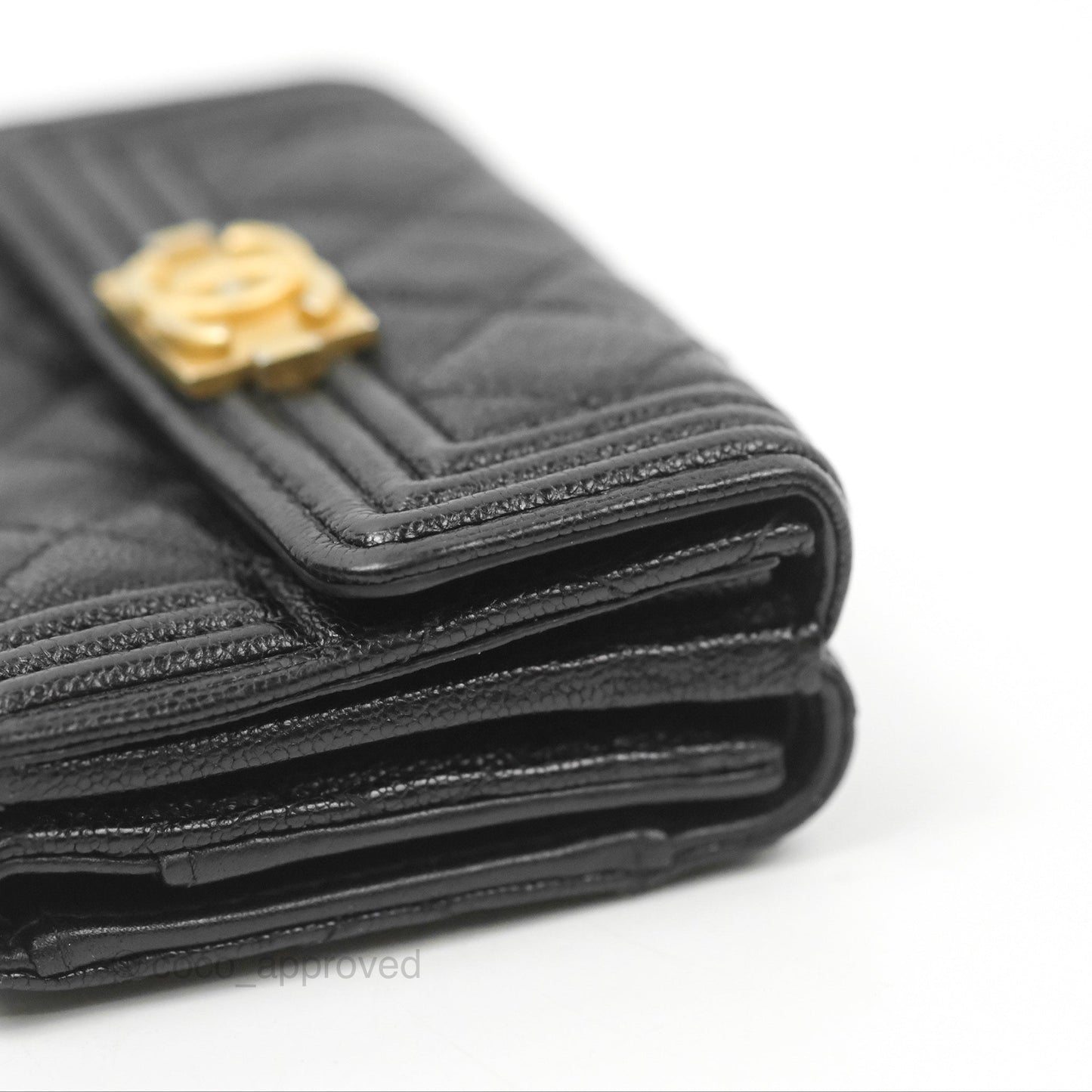 Chanel Quilted Small Boy Flap Wallet Black Caviar Gold Hardware