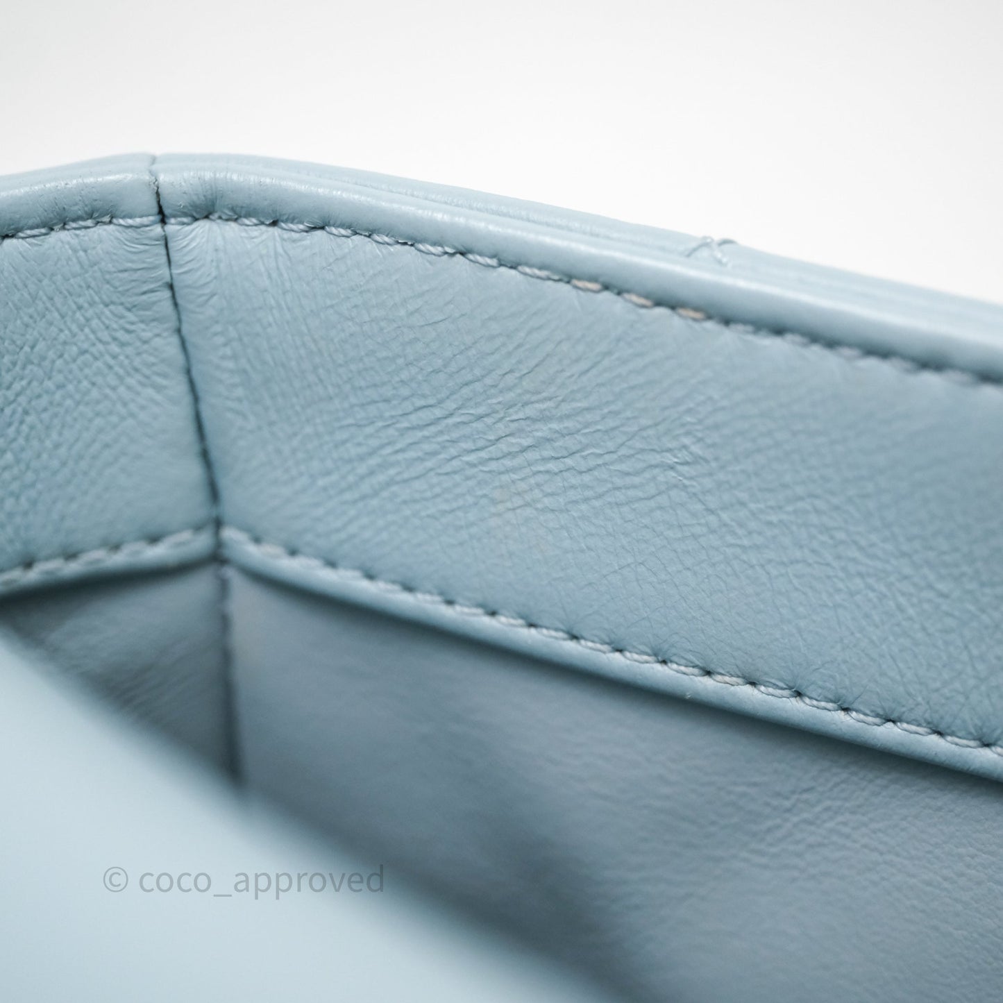 Chanel Quilted Enamel Pending CC Small Square Flap Baby Blue Lambskin