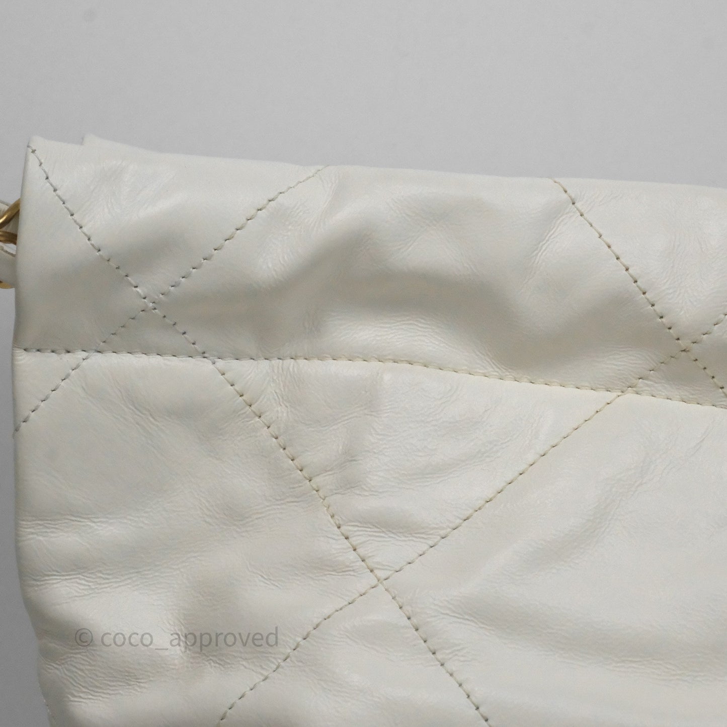 Chanel 22 Small White Aged Calfskin Black Logo Aged Gold Hardware