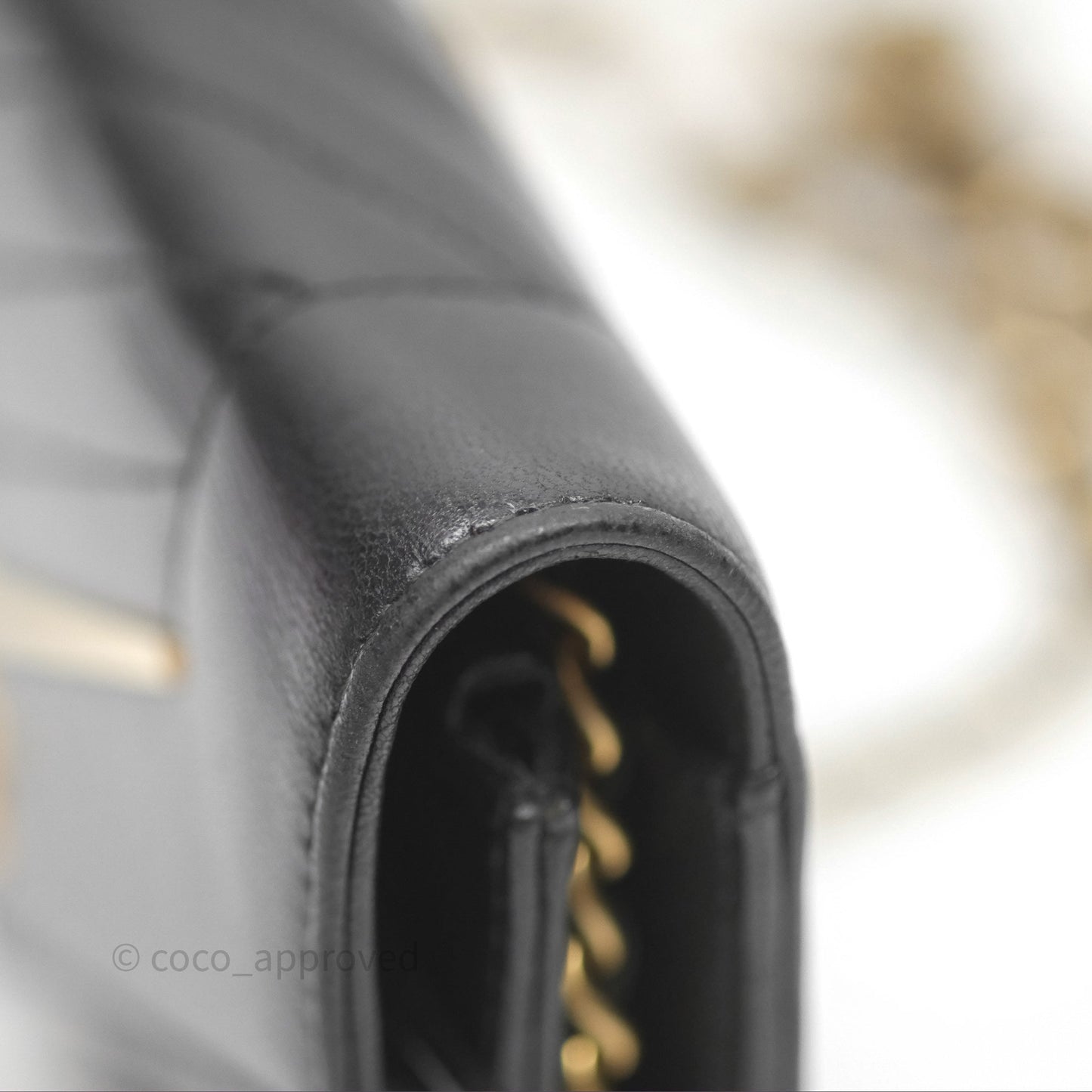 Chanel Reversed Chevron Wallet On Chain WOC Black Lambskin Aged Gold Hardware