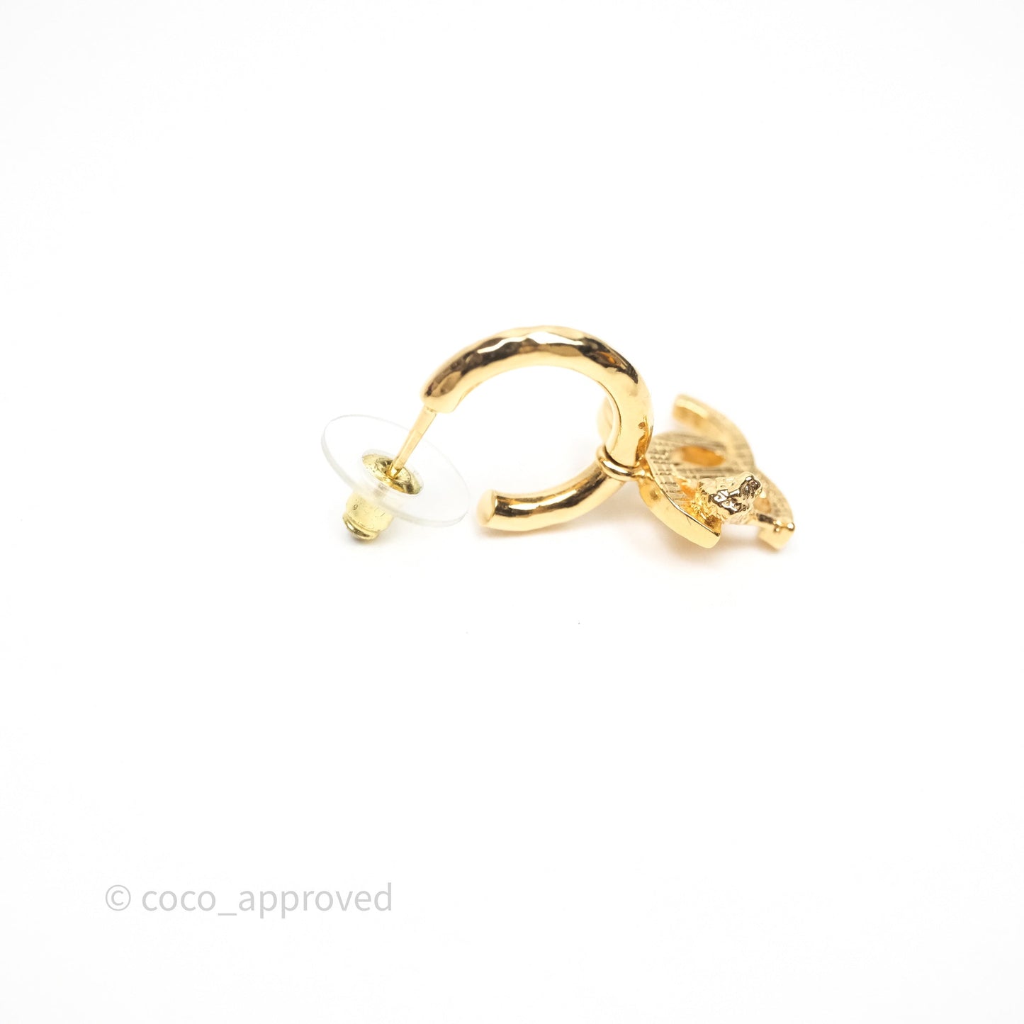 Chanel Lion CC Hoop Earrings Gold Tone 22A