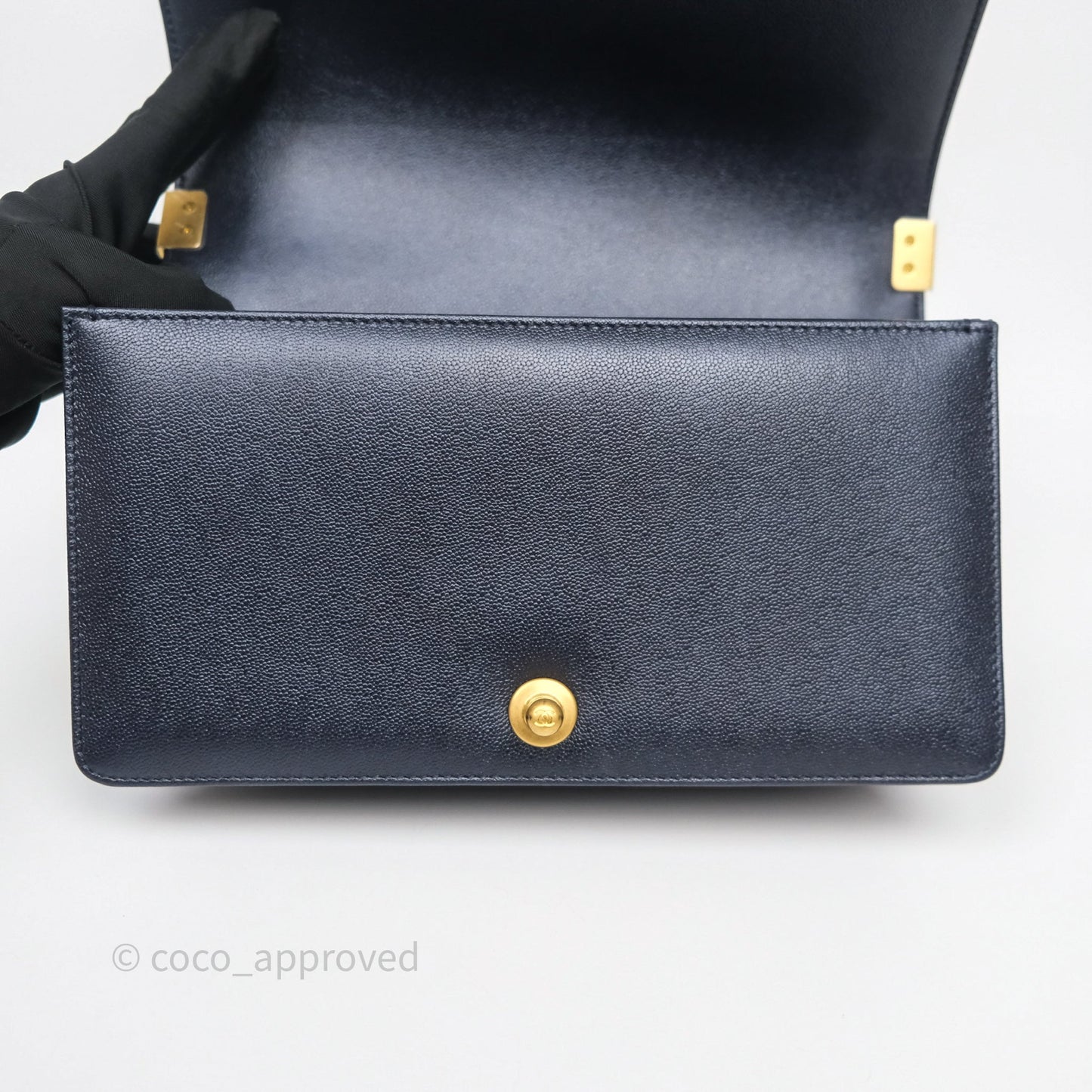Chanel Quilted Medium Boy Dark Navy Caviar Aged Gold Hardware