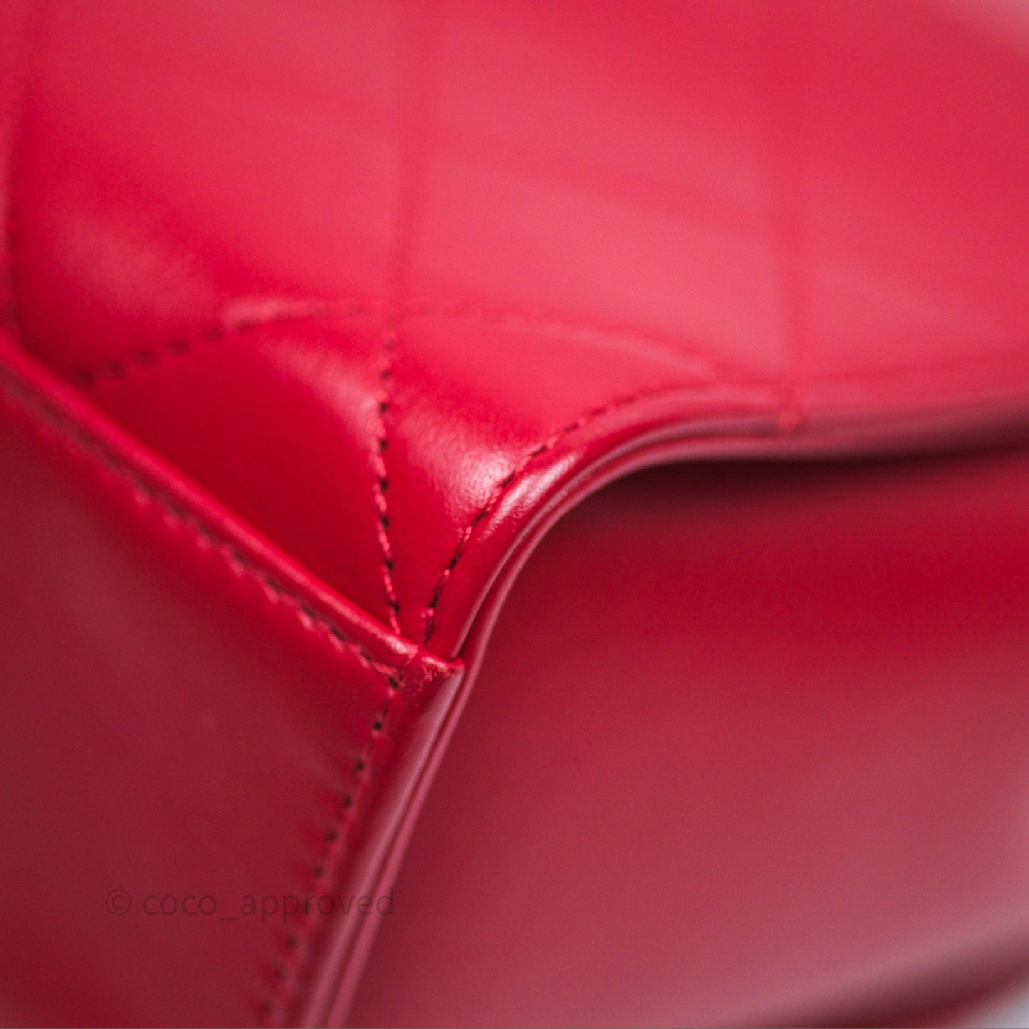 Chanel Quilted Flap Bag  with Pearl Logo Top Handle Red Lambskin Aged Gold Hardware