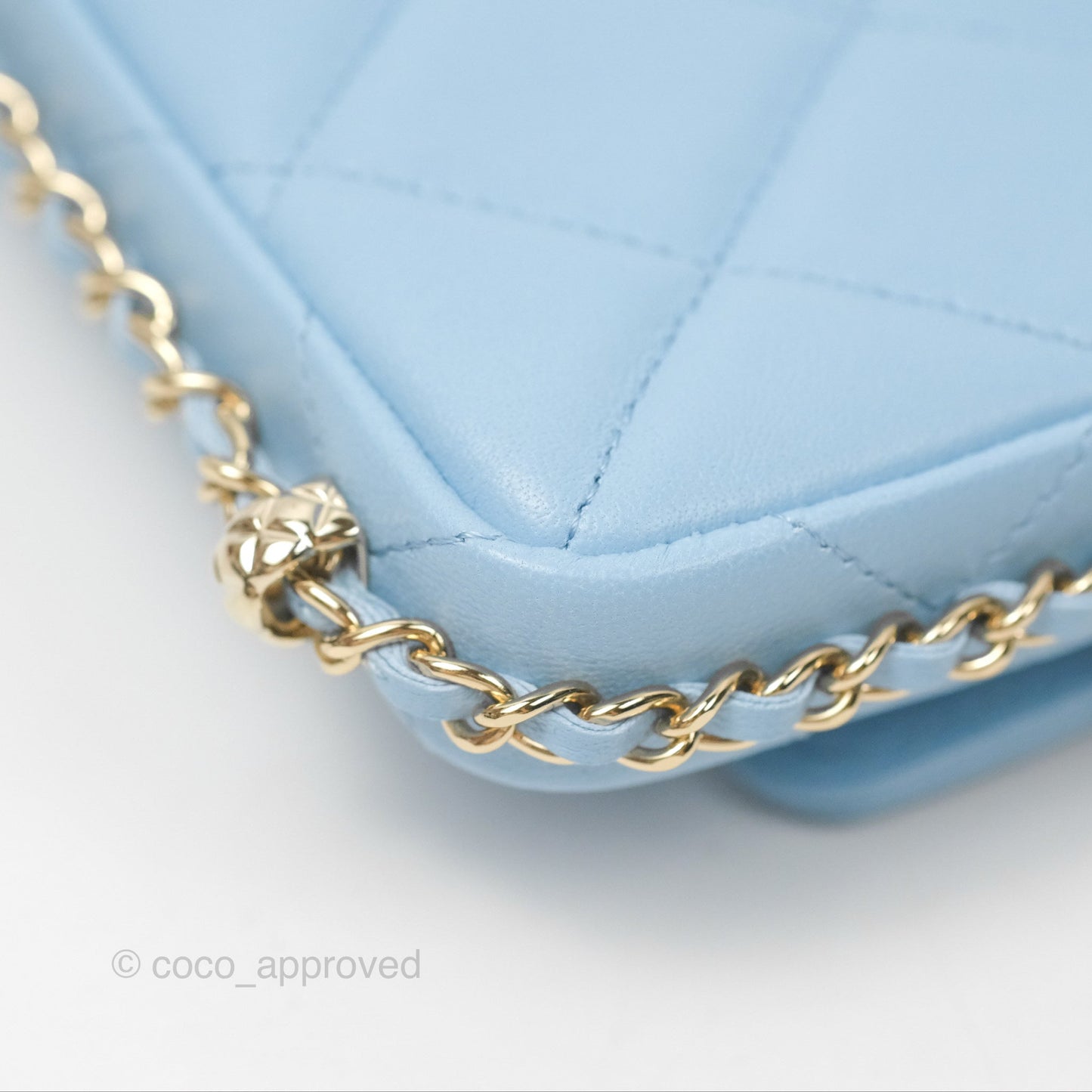 Chanel Mini Chain Around Clutch With Chain Blue Lambskin Gold Hardware