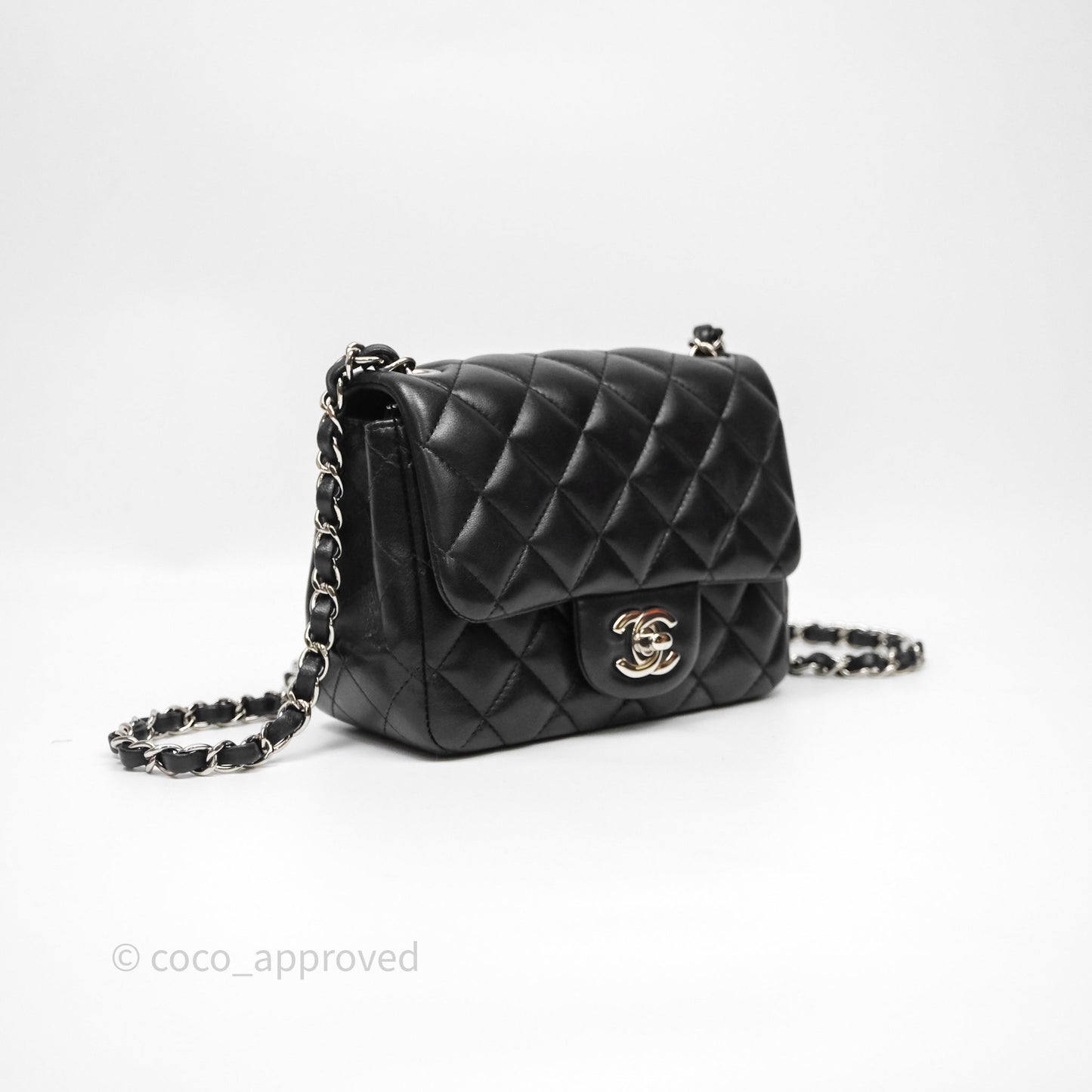 Chanel Mini Square Quilted Black Lambskin Silver Hardware