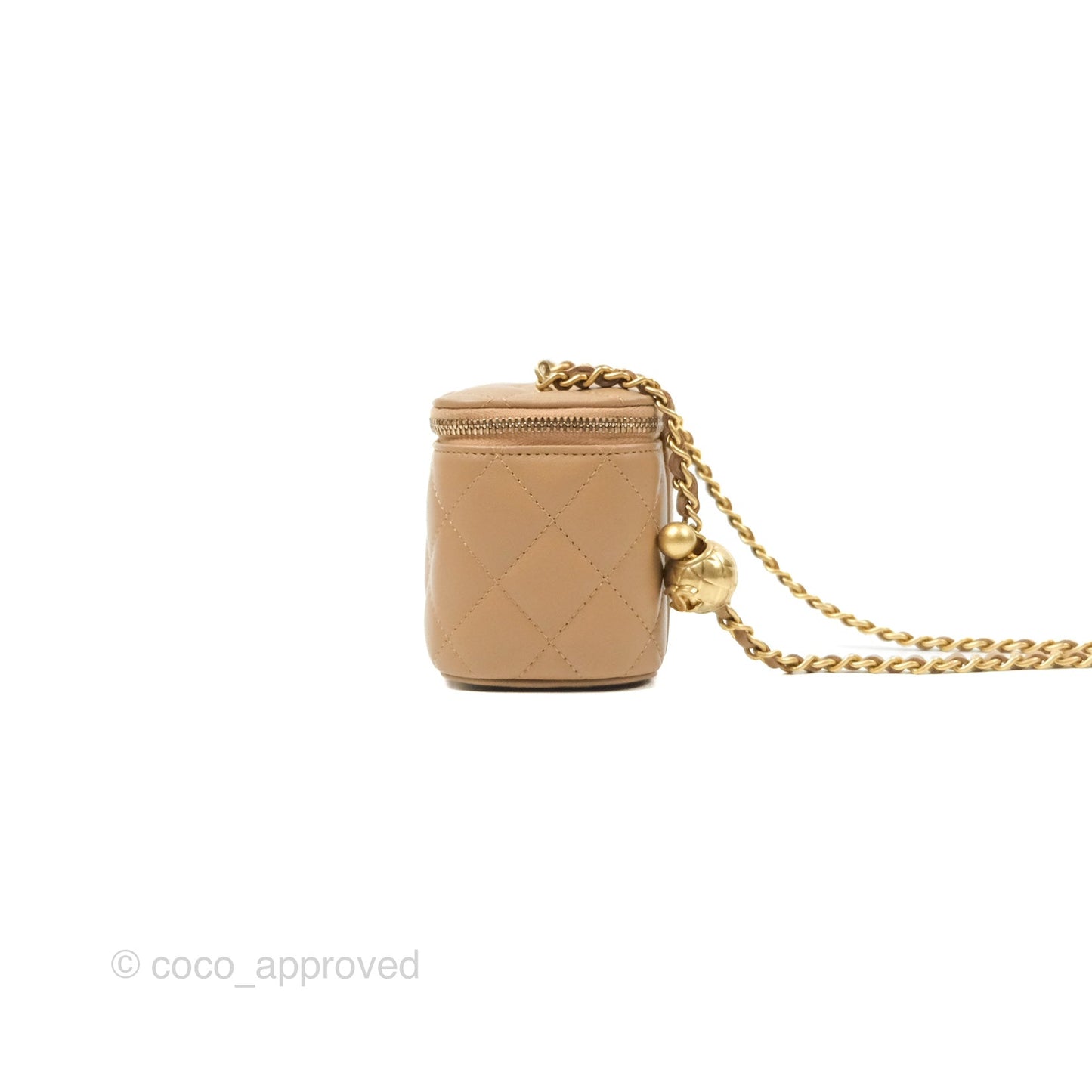 Chanel Mini Vanity With Chain Adjustable Pearl Crush Dark Beige Lambskin Aged Gold Hardware