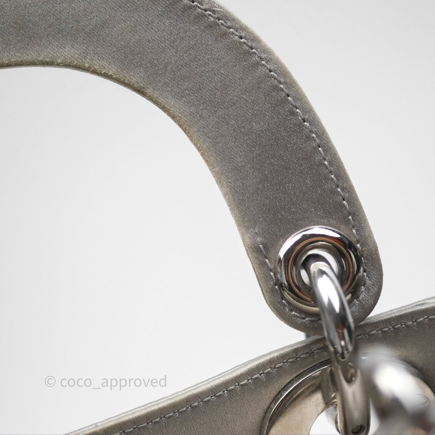 Christian Dior Mini Lady Dior Bag Grey Strass Cannage Satin Silver Hardware