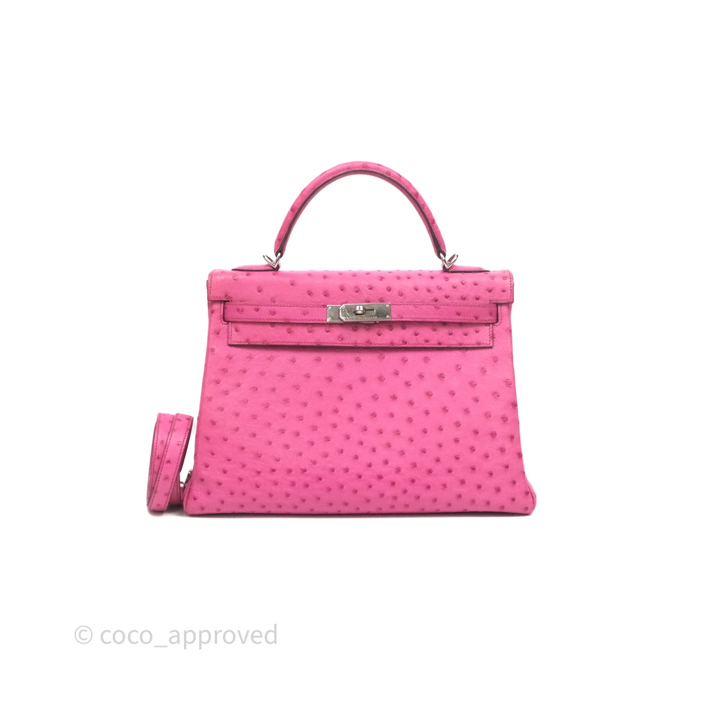 Hermes Kelly 32 Fuchsia Ostrich Palladium Hardware