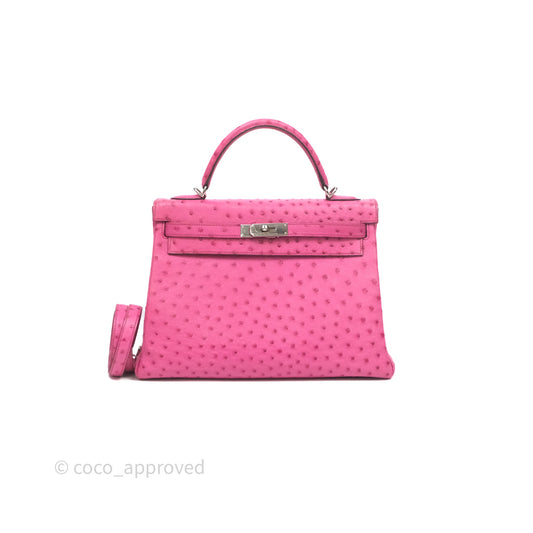 Hermes Kelly 32 Fuchsia Ostrich Palladium Hardware