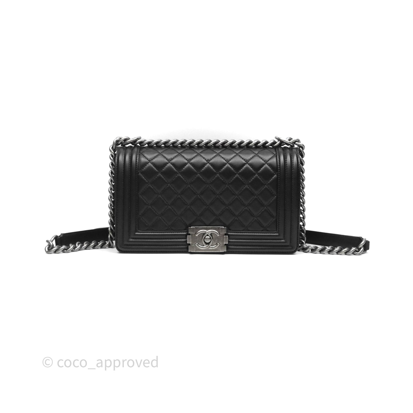 Chanel Quilted Medium Boy Black Calfskin Ruthenium Hardware