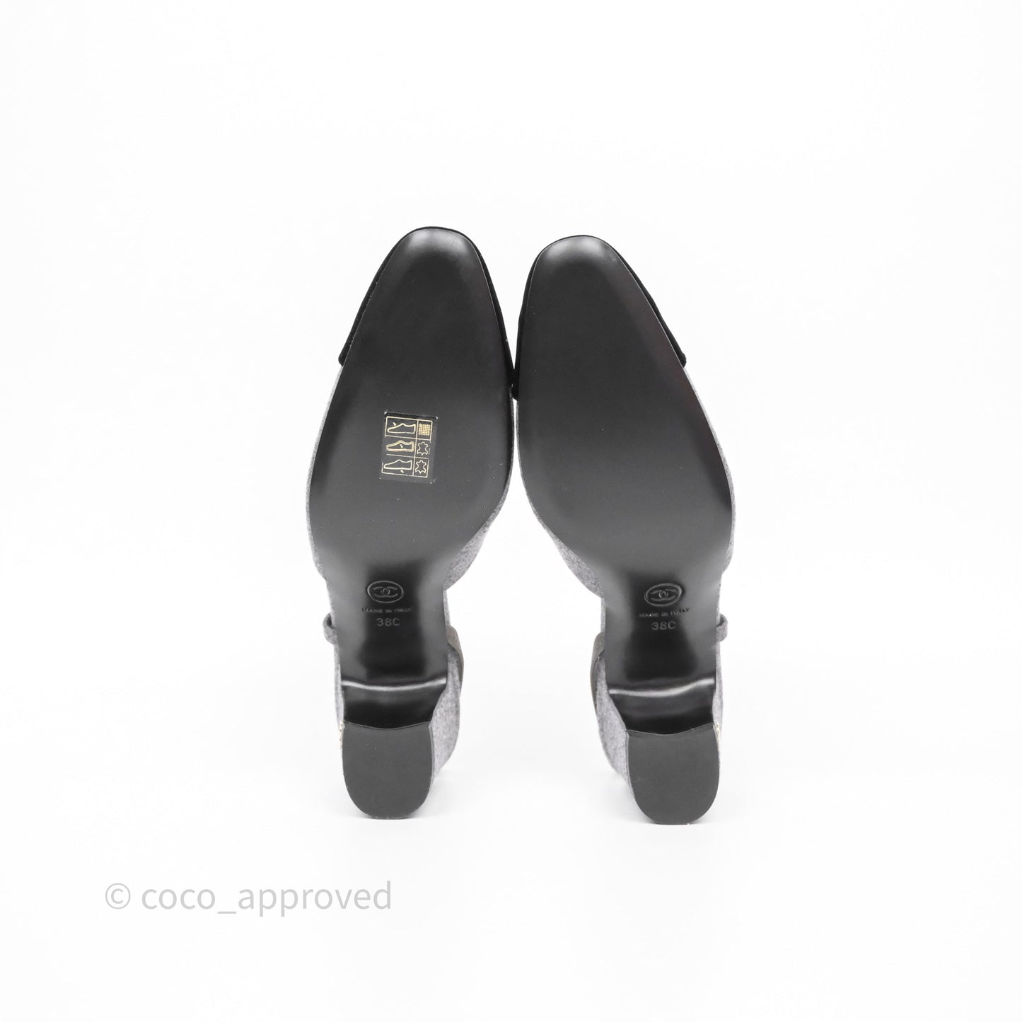 Chanel Slingbacks Heels Grey Felted/ Black Velvet Size 38