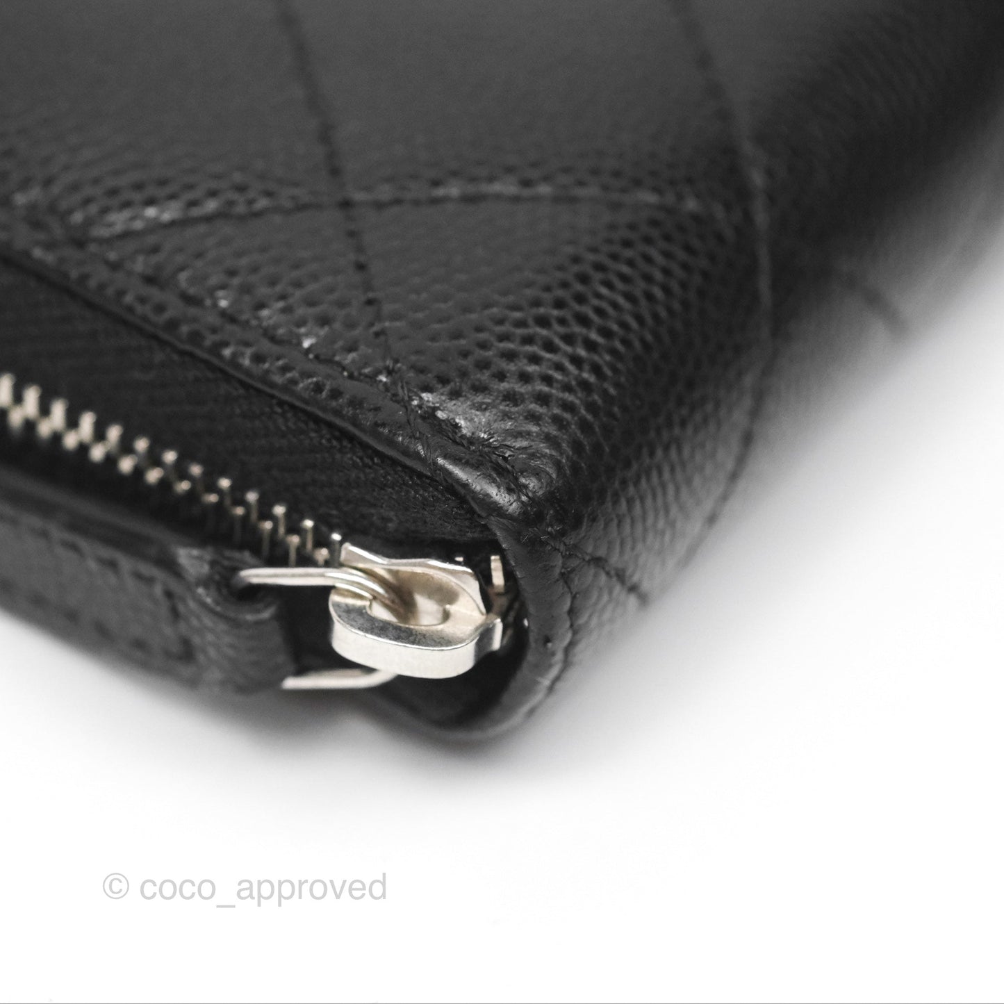 Chanel Zipped Coin Purse Black Caviar White CC Silver Hardware