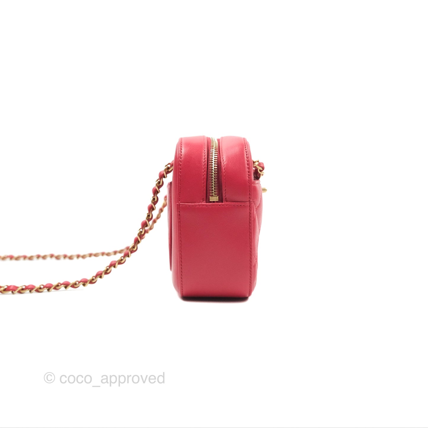 Chanel Chain Infinity Camera Case Red Goatskin Aged Gold Hardware