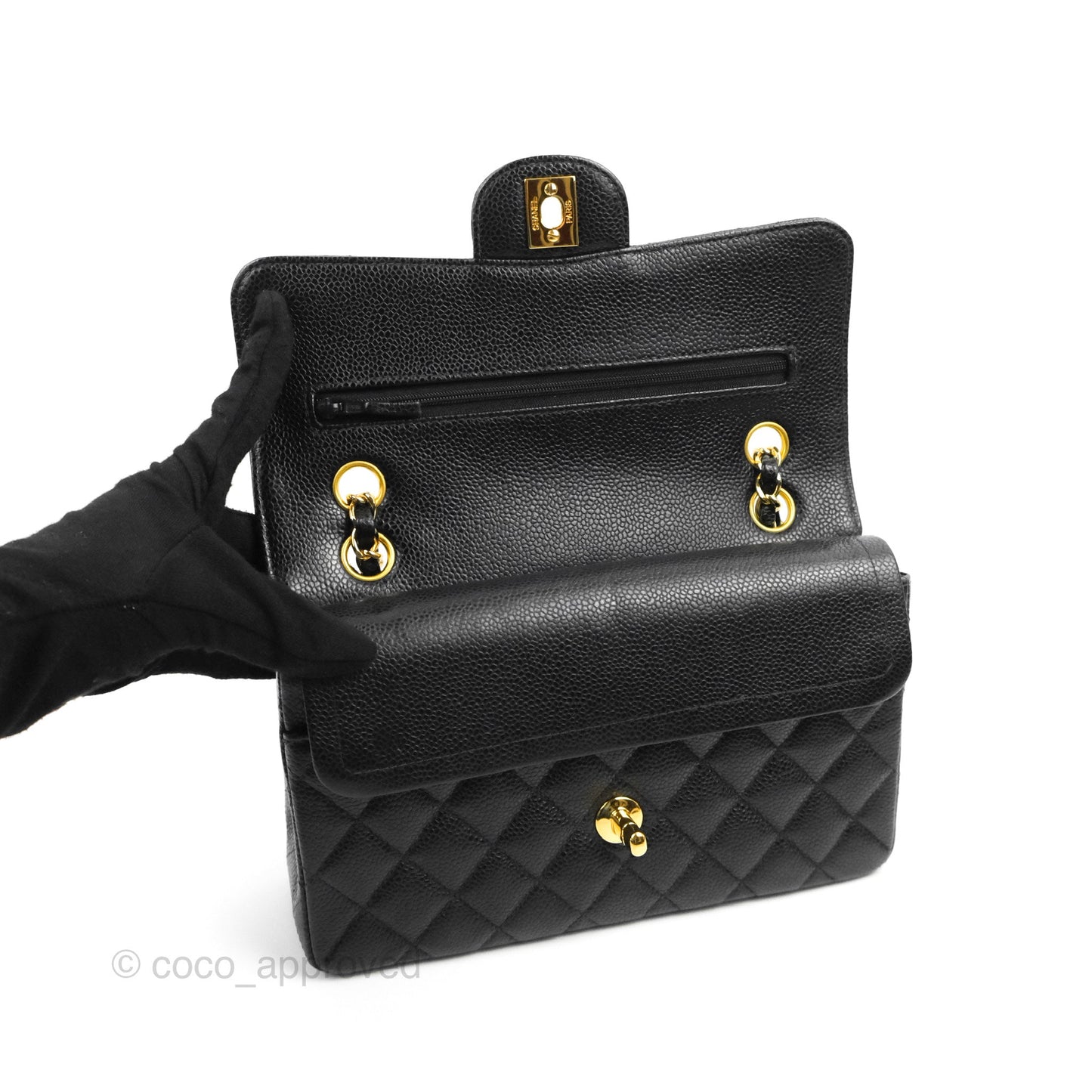 Chanel Vintage Classic Small S/M Flap Black Caviar 24K Gold Hardware
