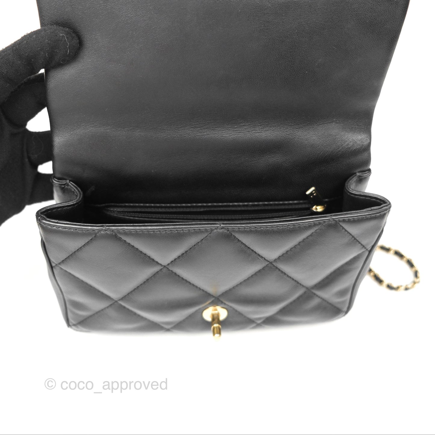 Chanel Small Coco Lady Quilted Flap Bag With Top Handle Black Calfskin Gold Hardware
