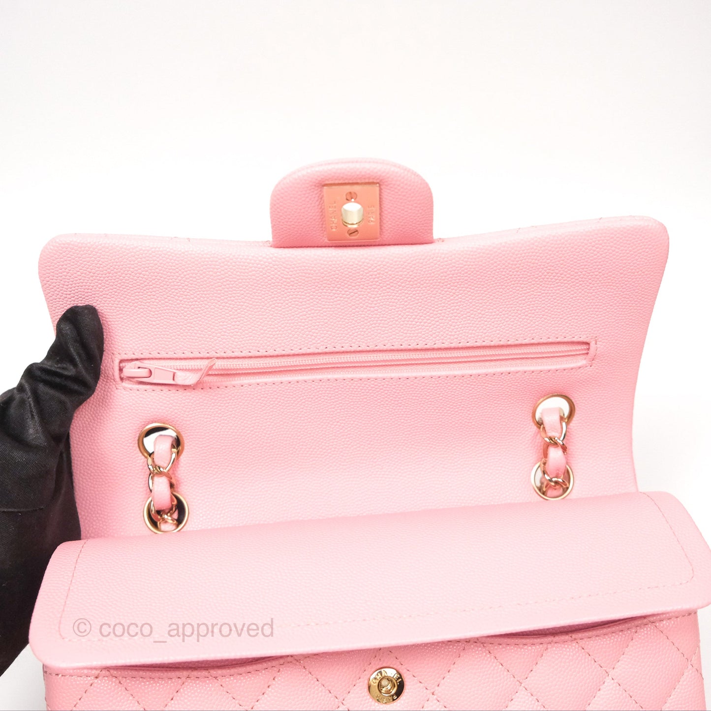 Chanel Small Classic Flap Quilted Sakura Pink Caviar Gold Hardware