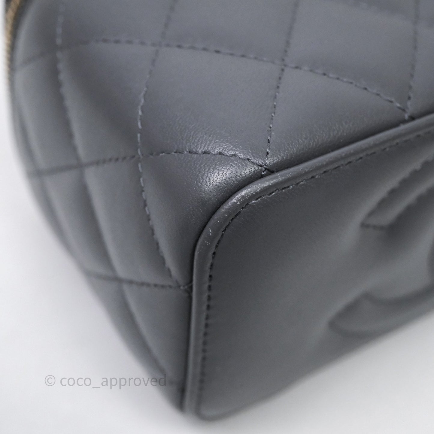 Chanel Vanity Rectangular Top Handle Grey Lambskin Gold Hardware