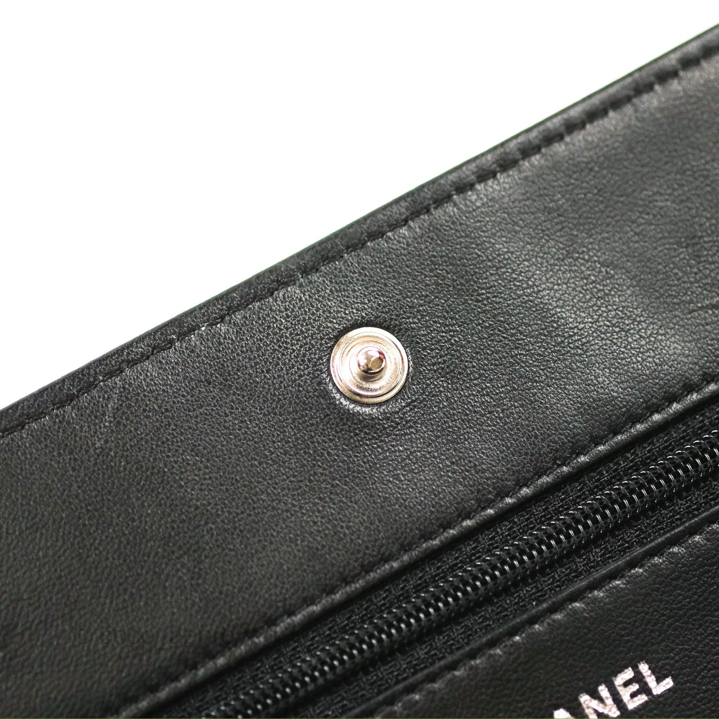Chanel Camellia Embossed Wallet on Chain WOC Black Lambskin Silver Hardware