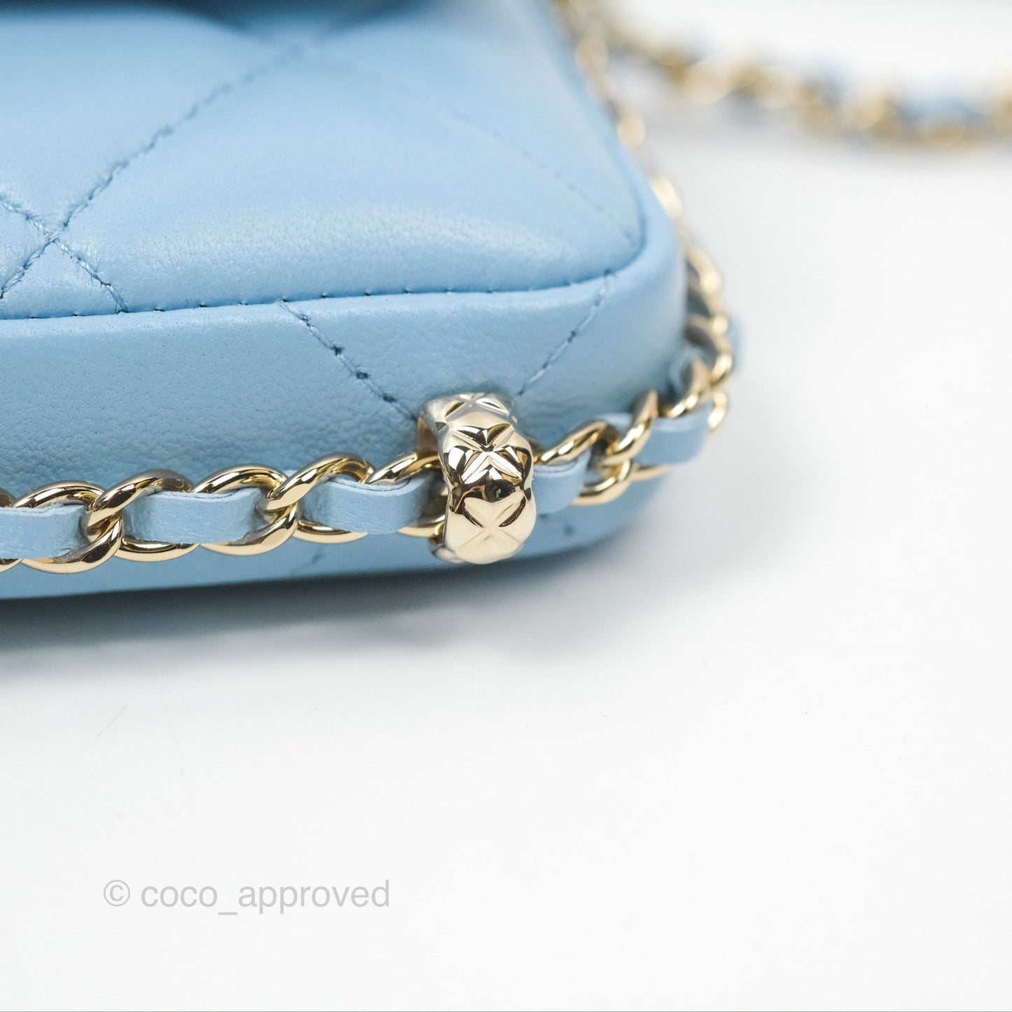 Chanel Mini Clutch With Chain Blue Lambskin Gold Hardware