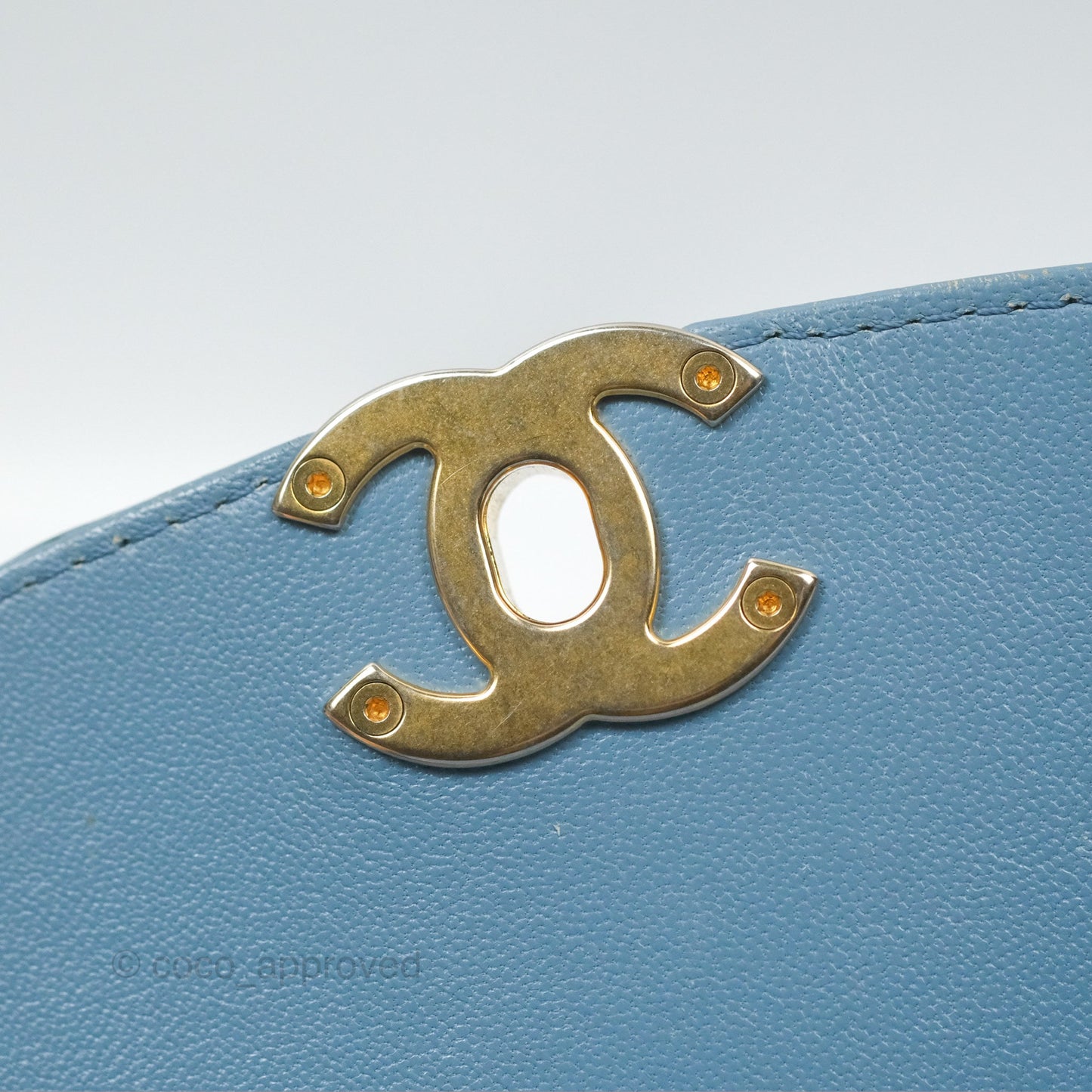 Chanel Curved Flap Bag Blue Lambskin Aged Gold Hardware