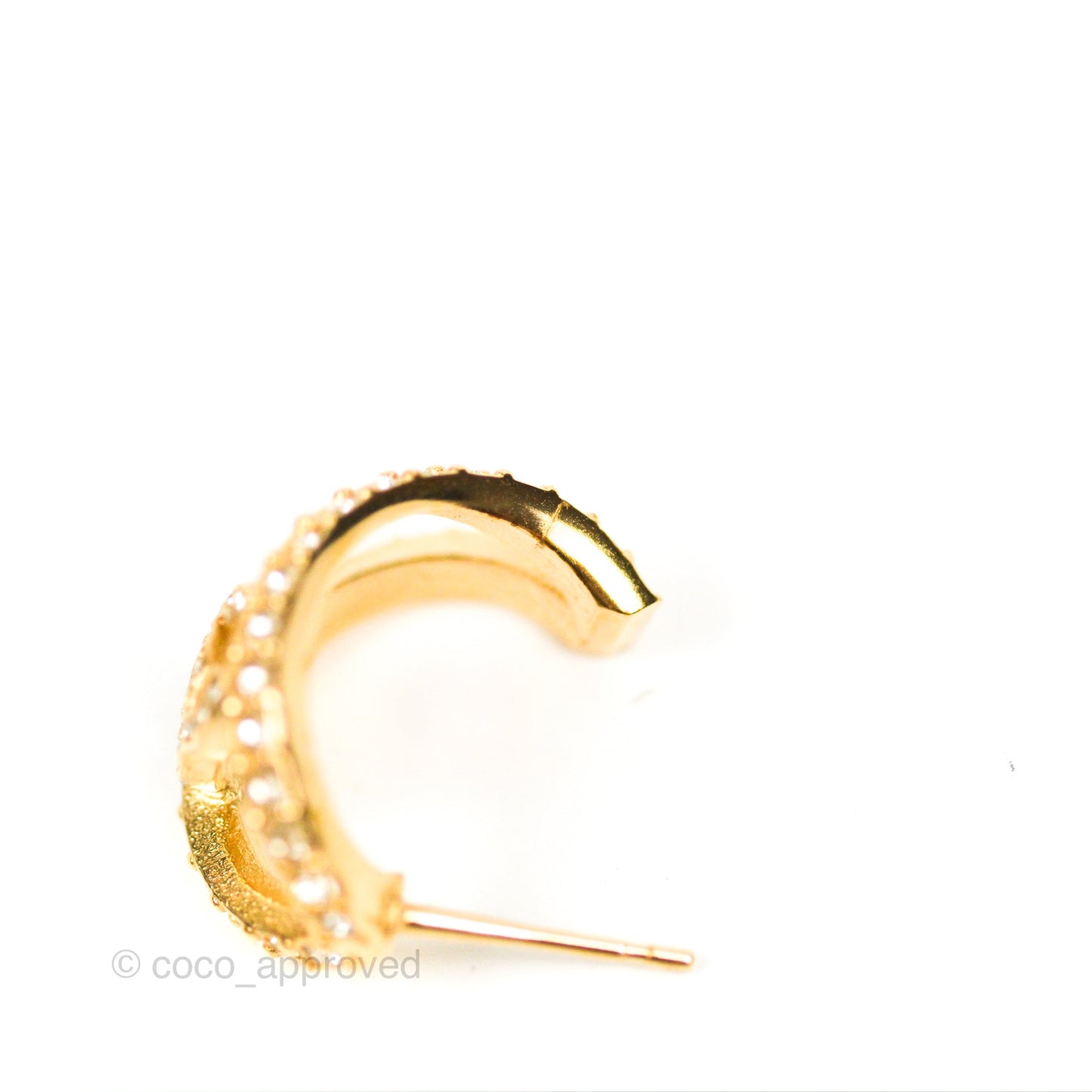 Chanel Hoop CC Crystal Earrings Gold Tone 22A