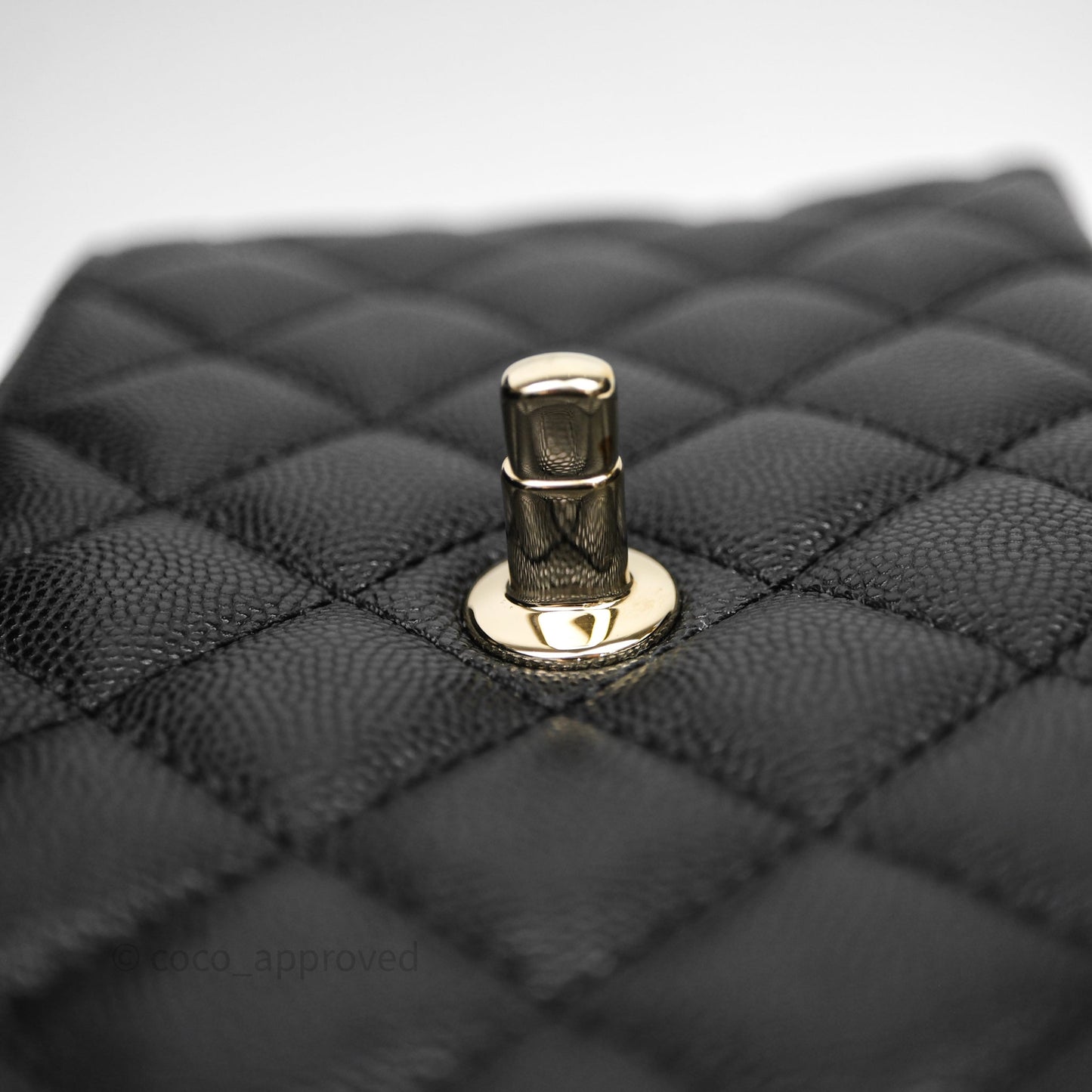 Chanel Mini Coco Handle Quilted Black Caviar Light Gold Hardware Lizard Embossed Handle