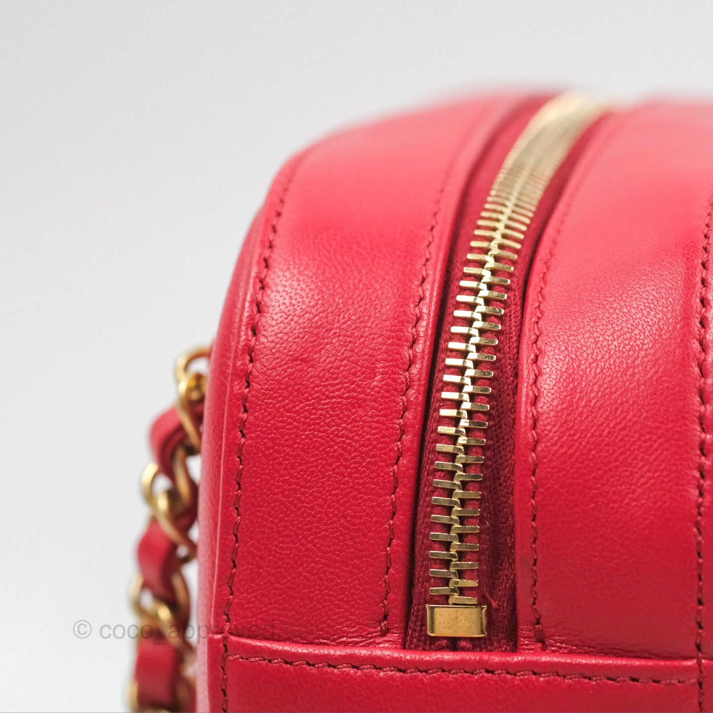 Chanel Chain Infinity Camera Case Red Goatskin Aged Gold Hardware