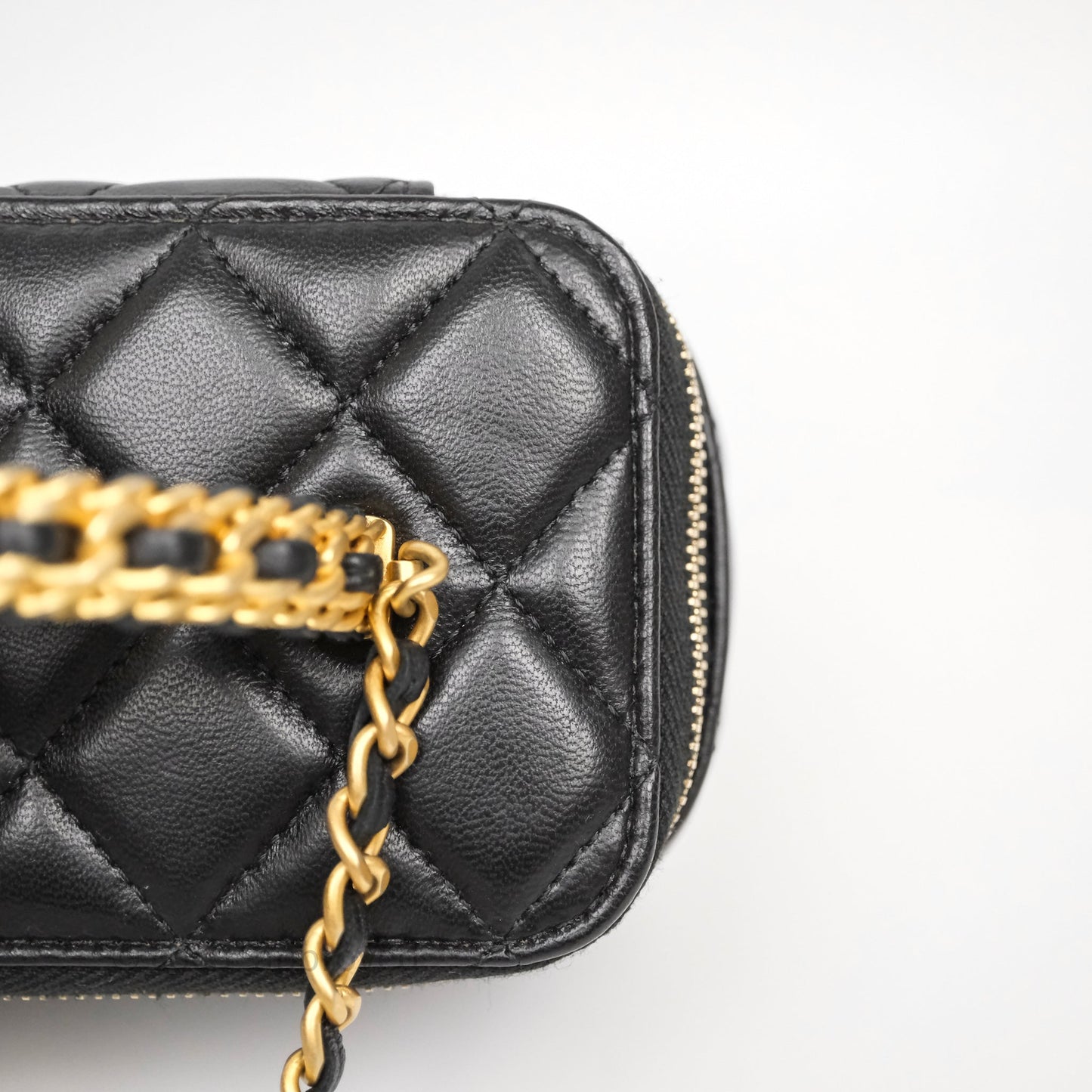 Chanel Top Handle Vanity Rectangular Black Lambskin Aged Gold Hardware