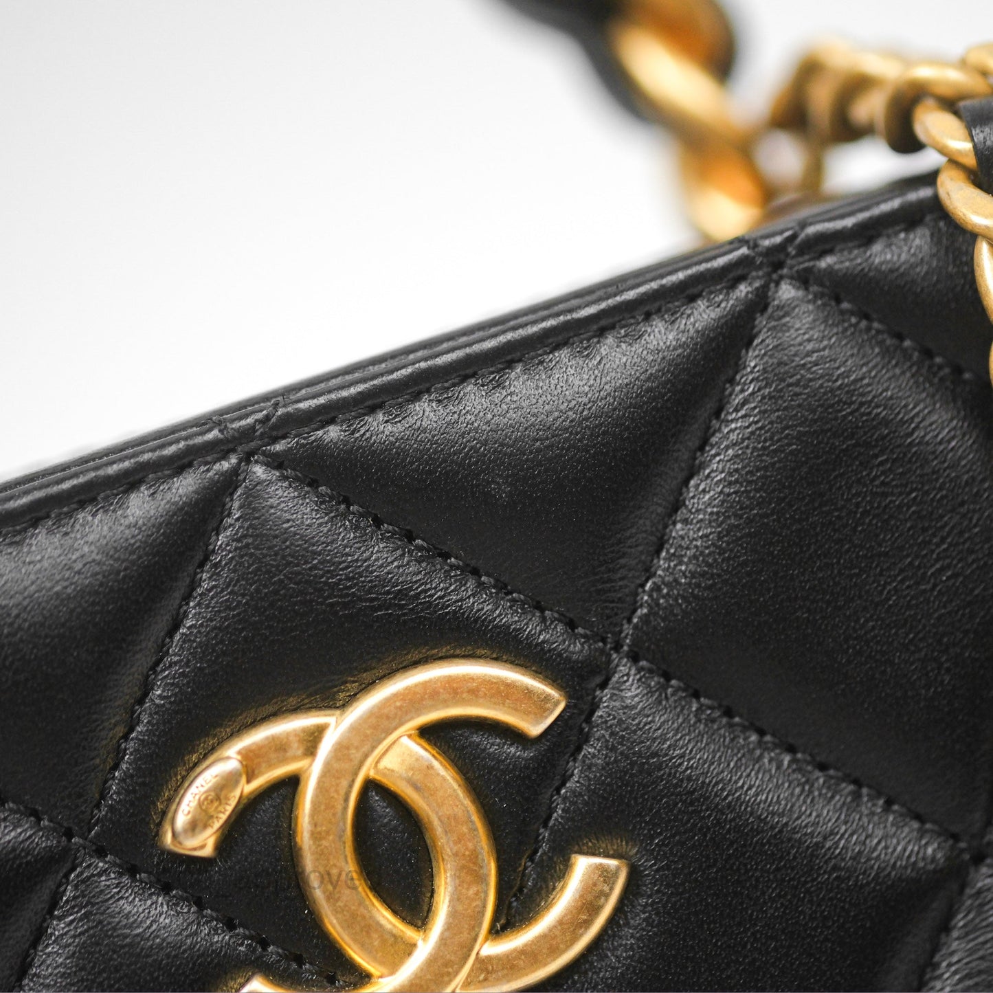 Chanel Top Handle Vanity Case Black Lambskin Aged Gold Hardware 22A