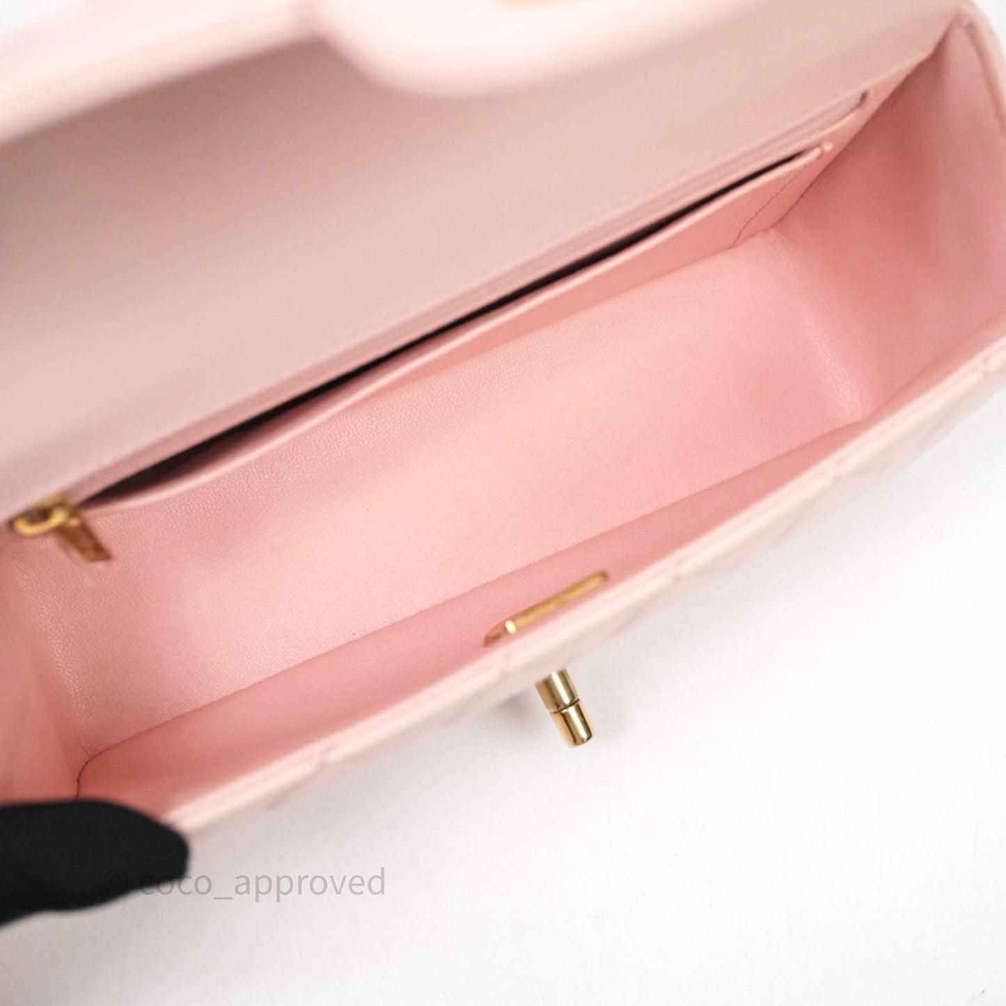 Chanel Top Handle Mini Rectangular Flap Bag Pink Lambskin Aged Gold Hardware