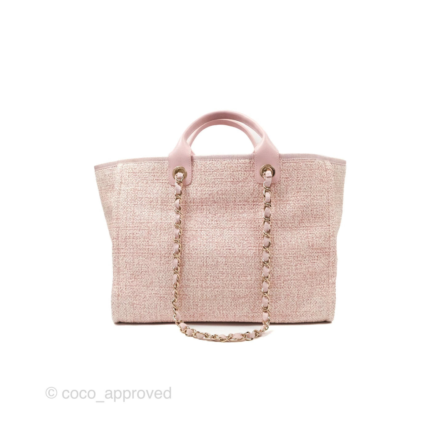 Chanel Large Deauville Tote Pink Woven Tweed Gold Hardware