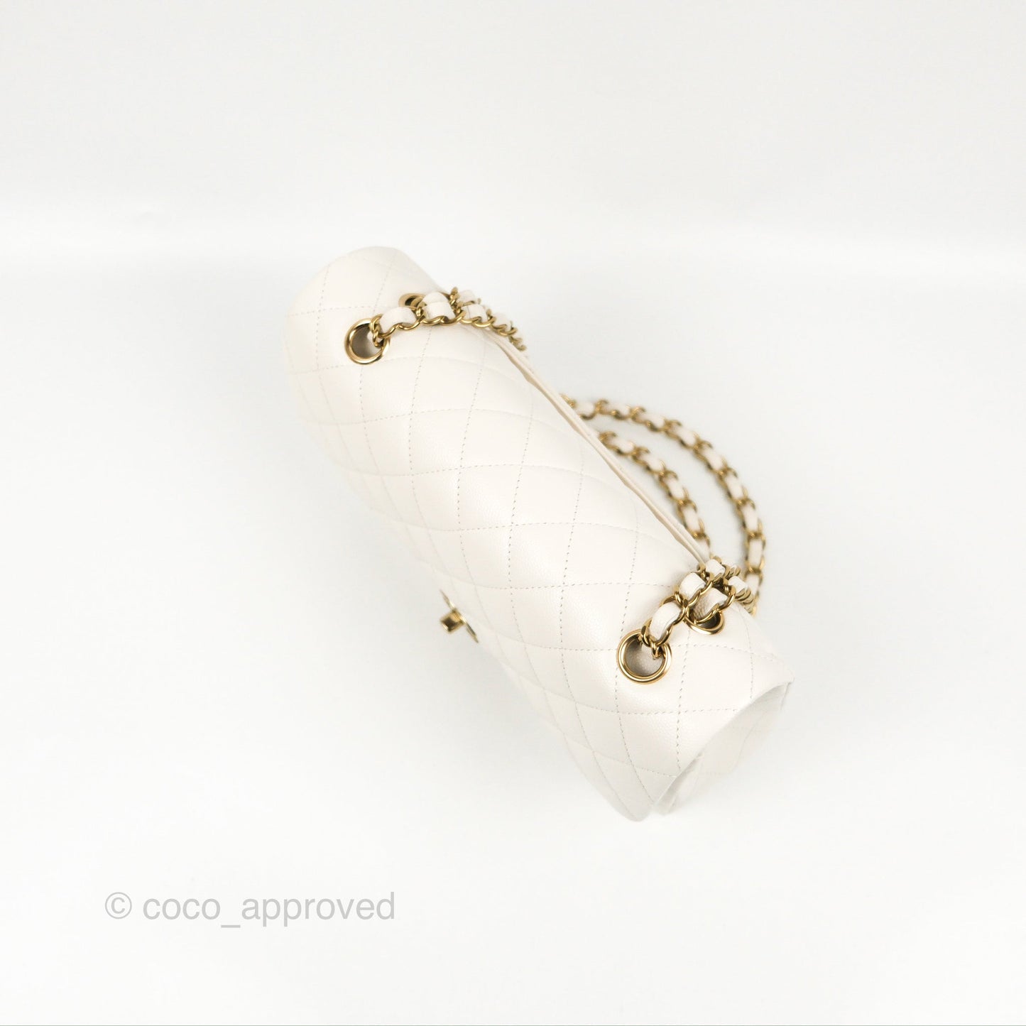 Chanel Classic M/L Medium Flap Quilted White Caviar Gold Hardware