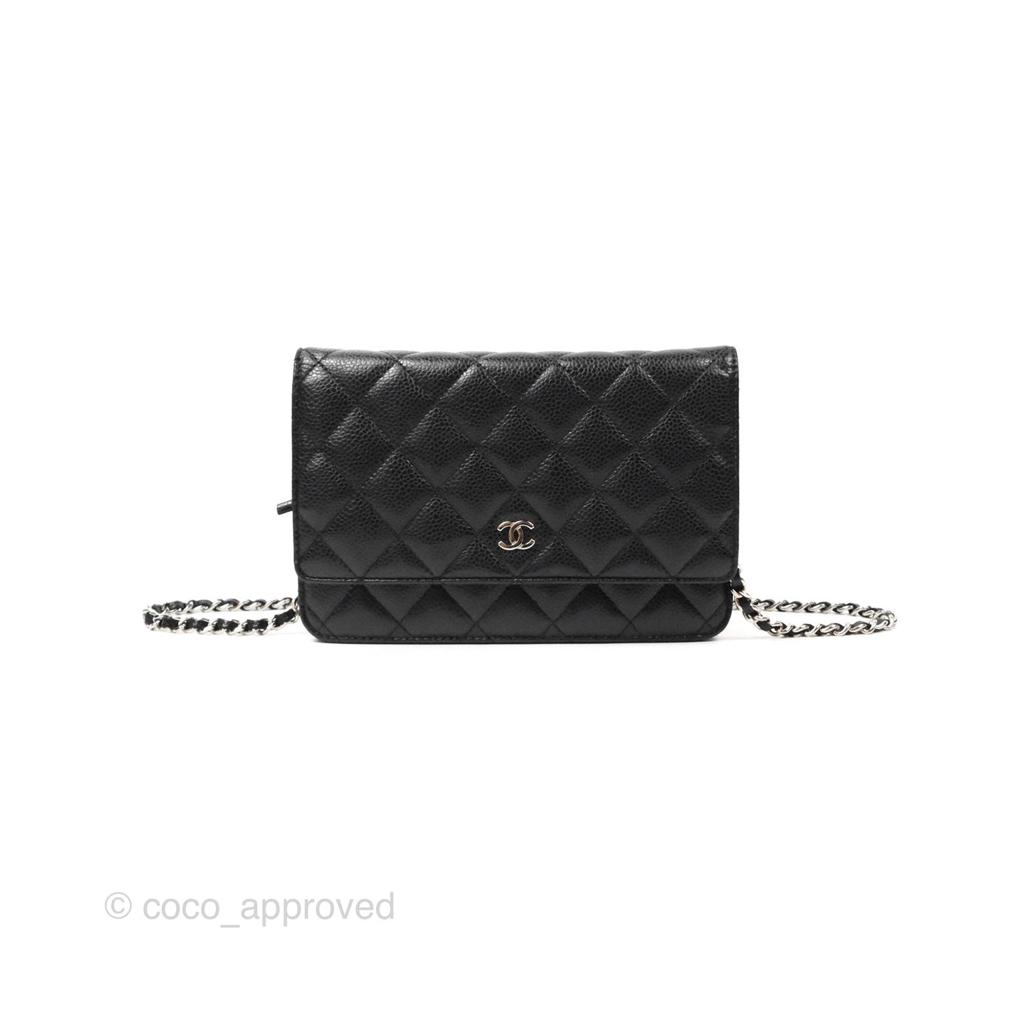 Chanel Quilted Classic Wallet On Chain WOC Black Caviar Silver Hardware