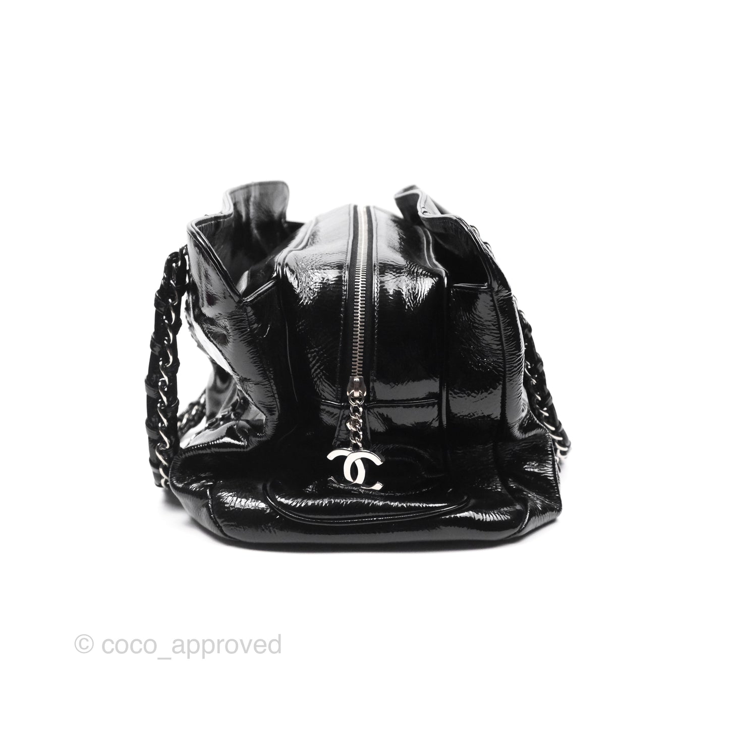 Chanel Bowling Tote Bag Black Glazed Calfskin Silver Hardware