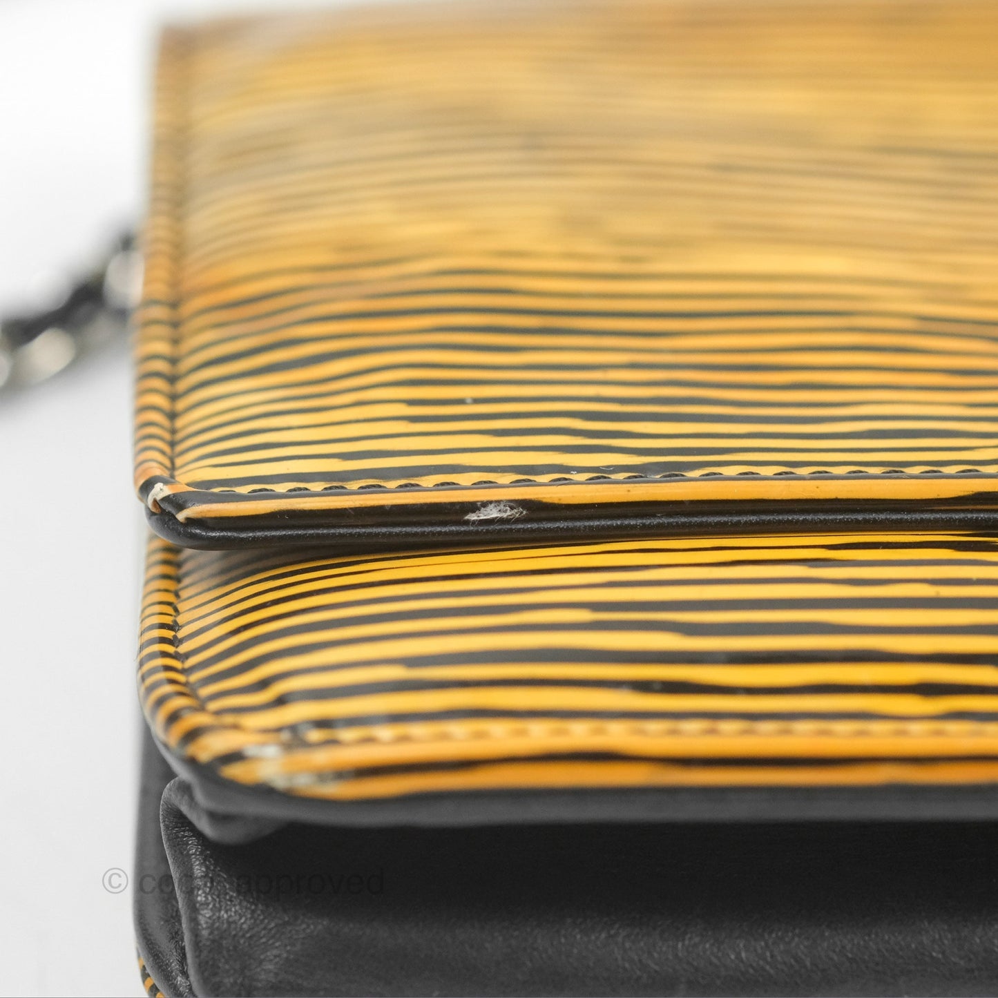 Chanel Wallet on Chain Yellow Black Striped Patent Silver Hardware