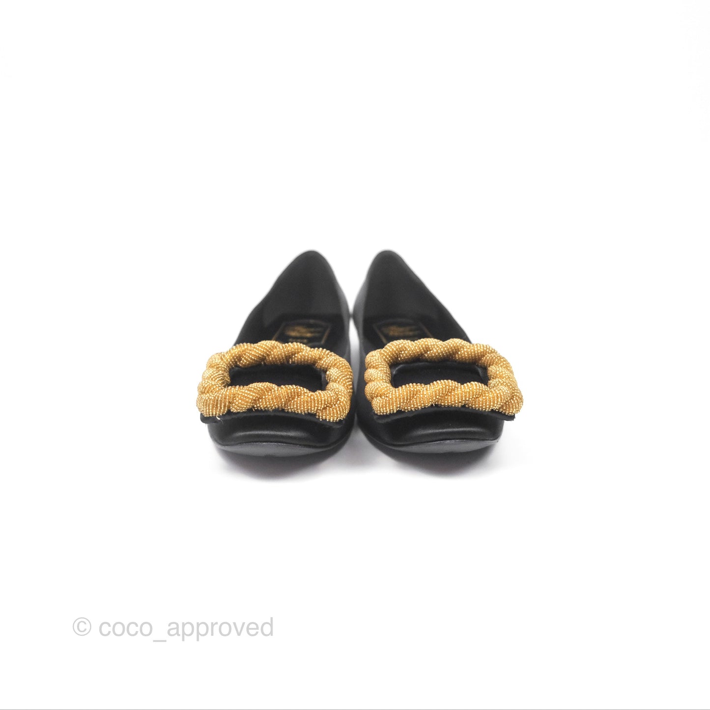 Roger Vivier Ballet Flats Black Satin Gold Hardware Size 36.5
