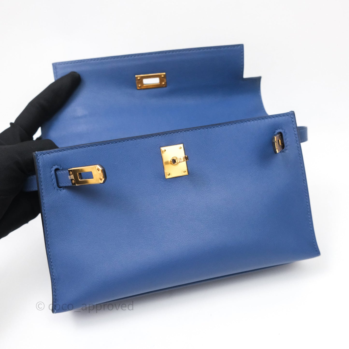 Hermès Kelly Pochette Clutch Bleu Brighton 7E Swift Gold Hardware