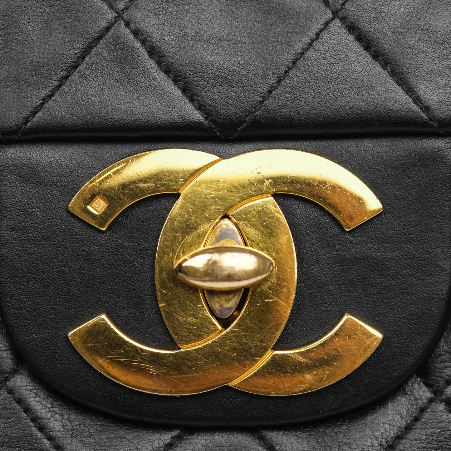 Chanel Vintage XL Jumbo Single Flap Black Lambskin 24K Gold Hardware