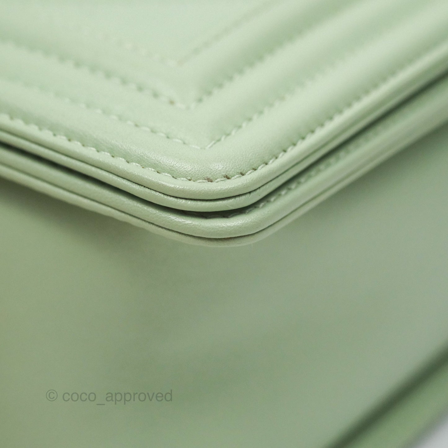Chanel Medium Chevron Boy Mint Green Calfskin Silver Hardware