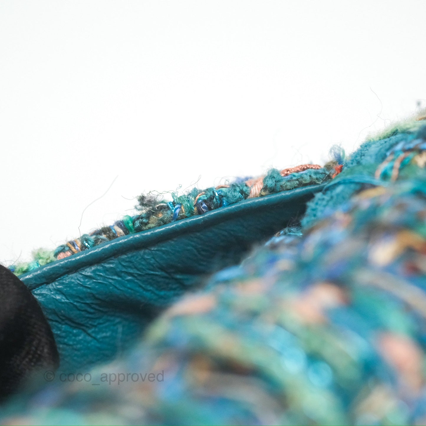 Chanel Mini Rectangular Flap Teal Tweed Gold Hardware