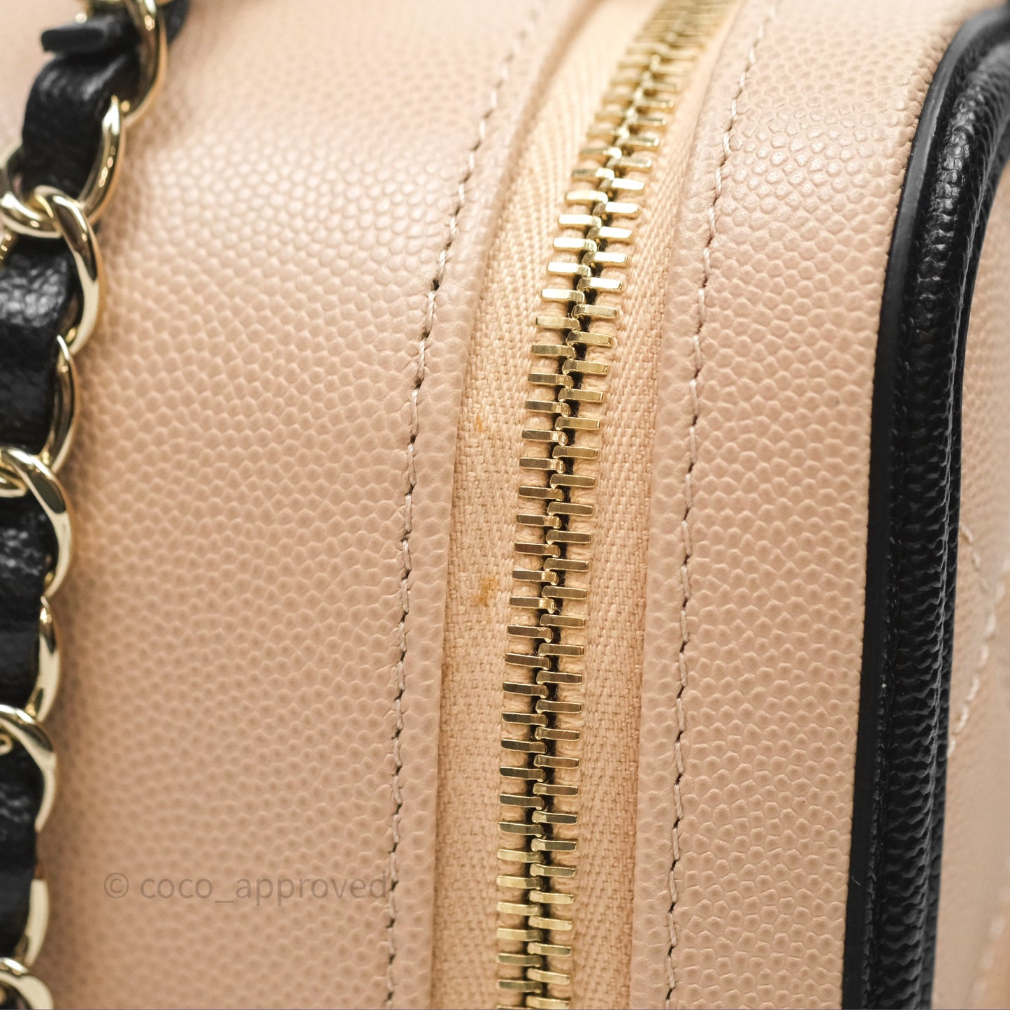 Chanel Quilted Large CC Filigree Vanity Case Beige Black Caviar
