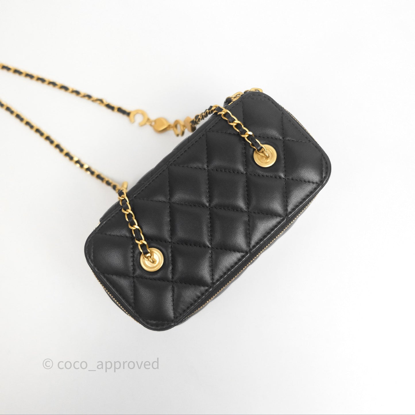Chanel Vanity with COCO Heart Chain Black Lambskin Aged Gold Hardware