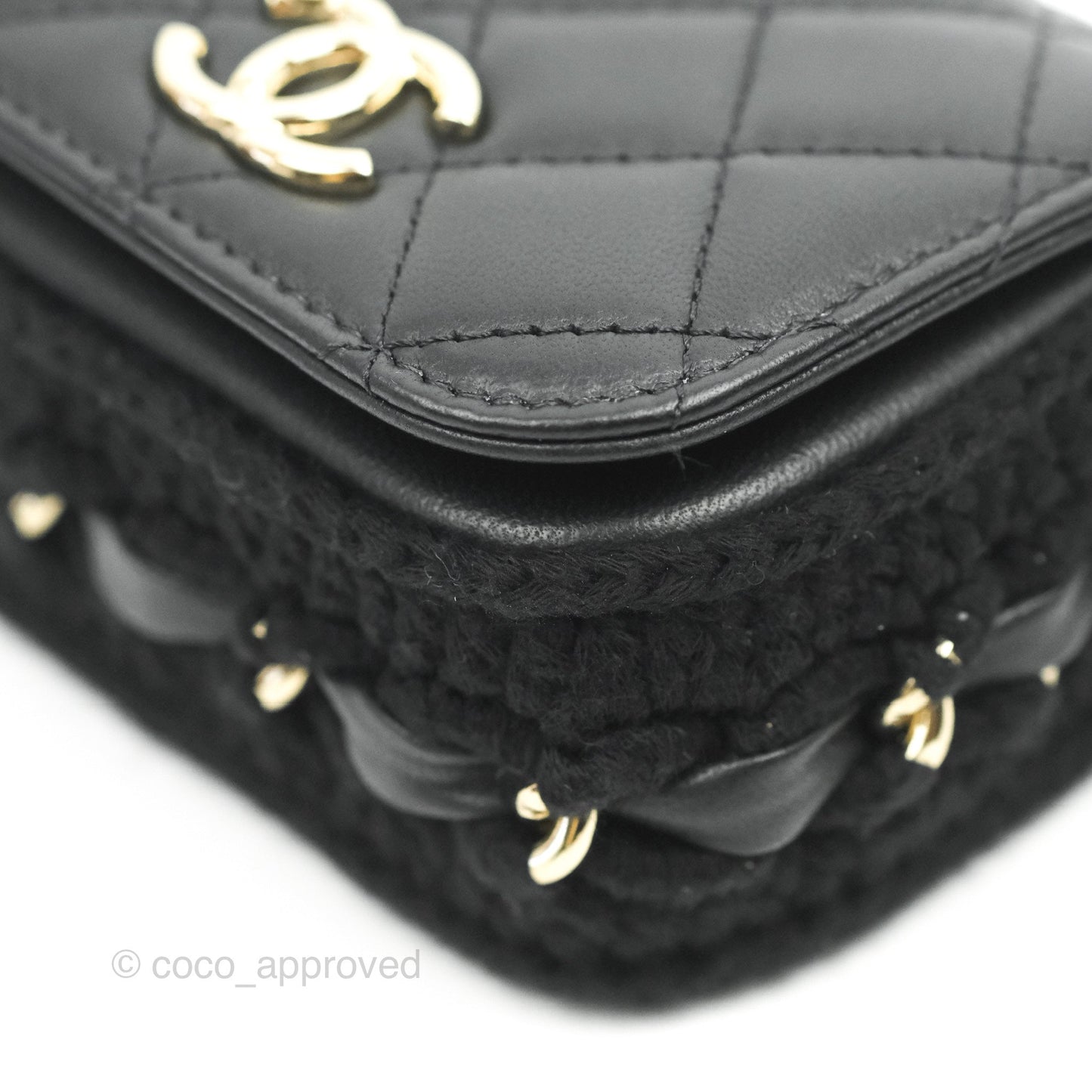 Chanel Mini Bag Black Lambskin Crochet Gold Hardware 22C