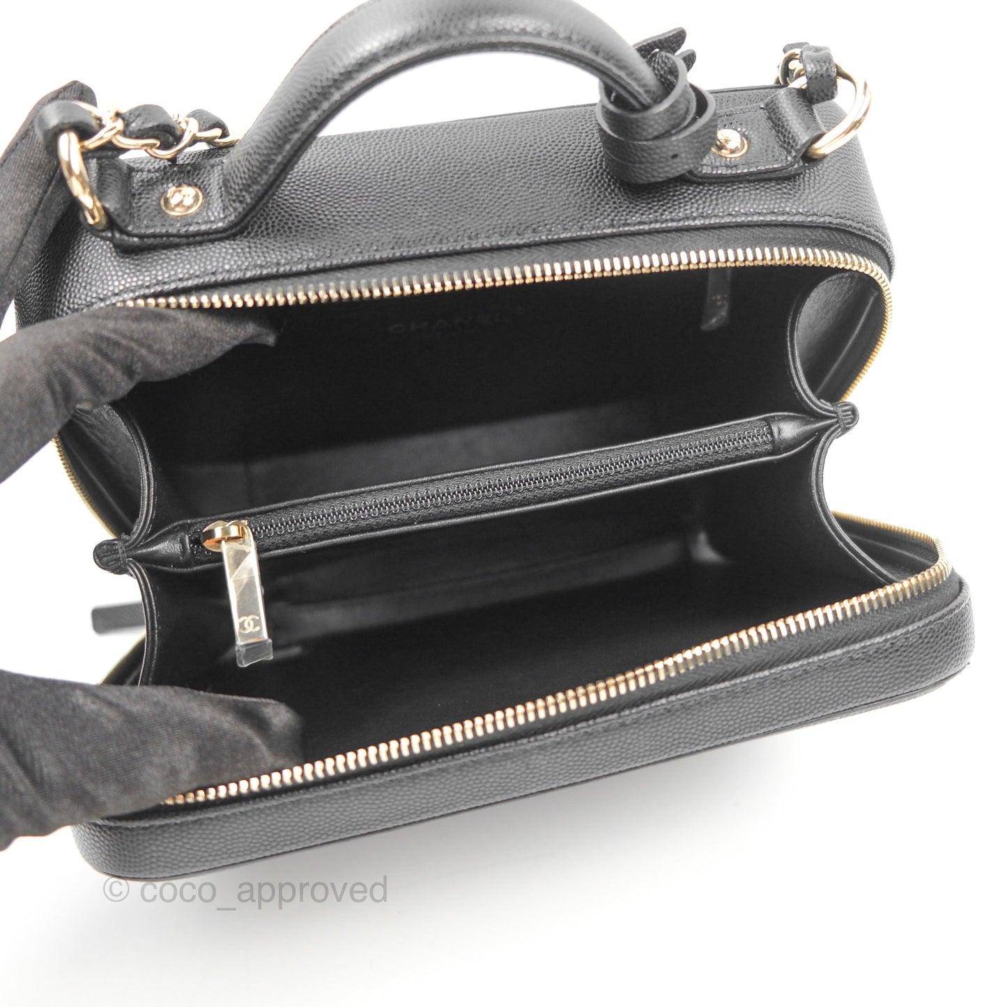 Chanel Quilted Medium CC Filigree Vanity Case Black Caviar Gold Hardware